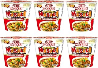 Nissin Cup Noodles Mini Mazedaar Masala Delicious Indian Masala Flavor Easy Snack for Anytime Hunger With Extra veggies more fun 45g (Pack of 6)