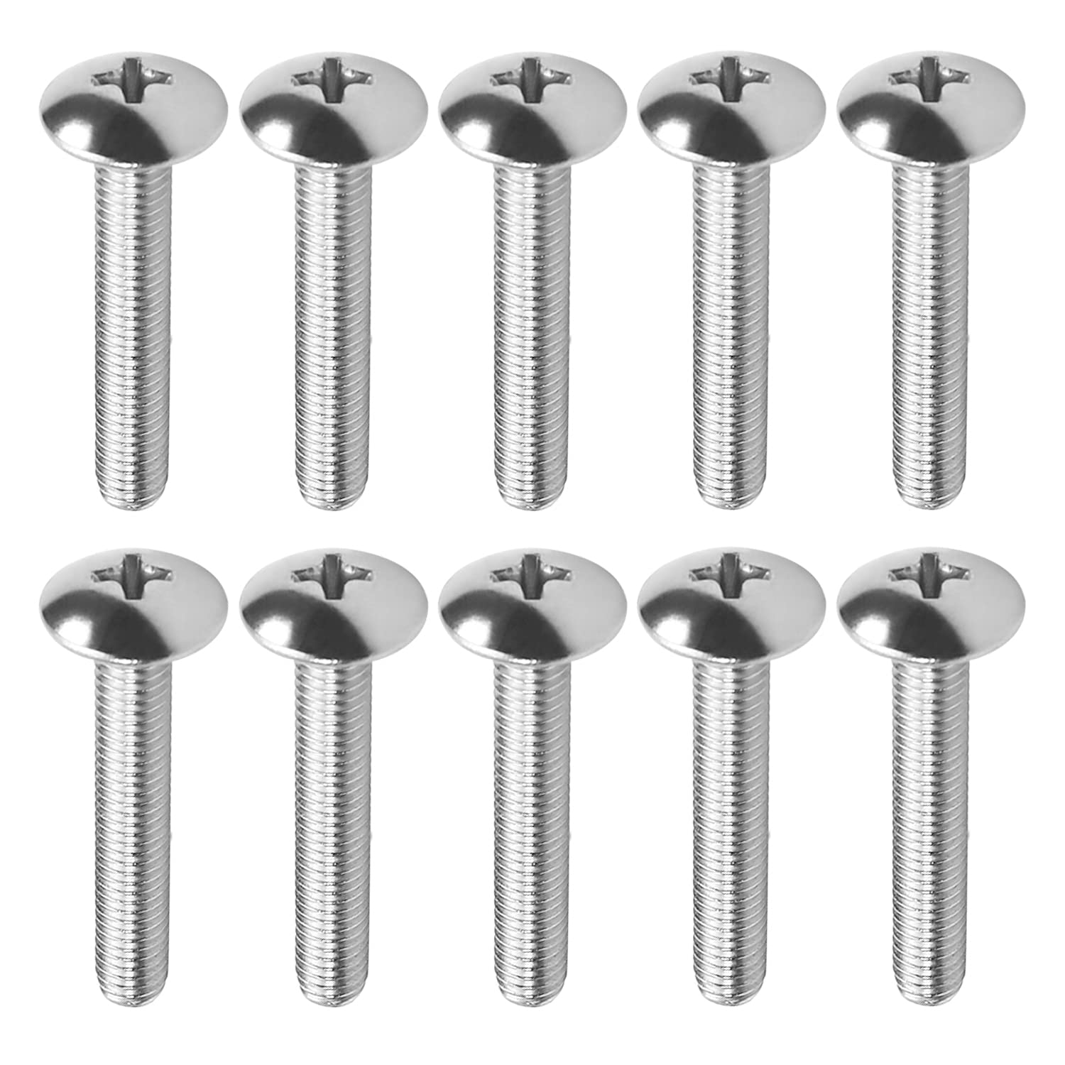 MroMax 10Pcs M5 x 30mm Truss Head Phillips Machine Screw, 304 Stainless Steel (A2-70), Fully Thread, Metric Silver Gray Truss Cross Head Screws Bolts