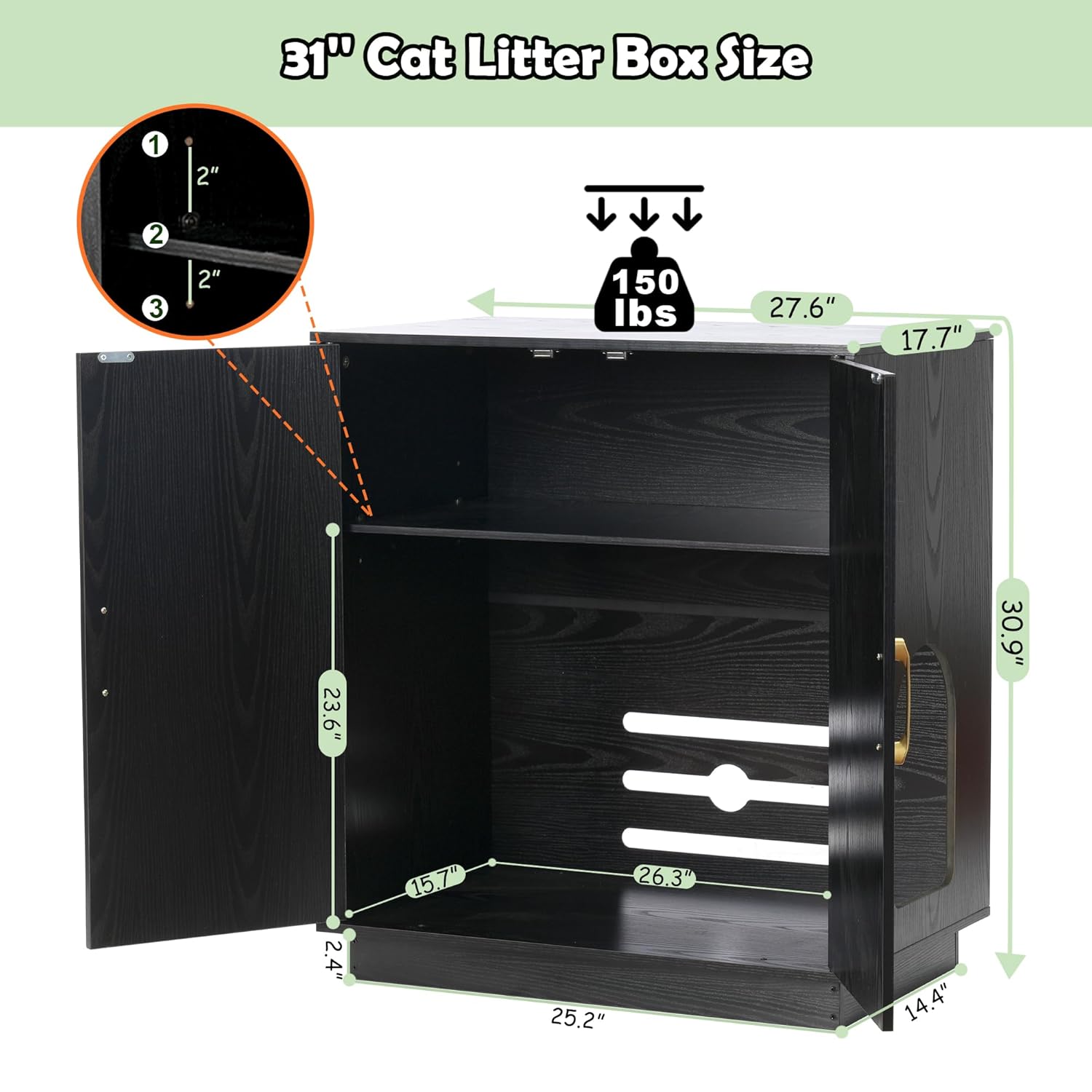 Gitelsnour Cat Litter Box Enclosure, 30.9'' High Large Cat Litter Box Furniture, Modern Cat Litter Box Enclosure Furniture with Hidden Storage, Side Table, End Table, Black... - Image 3