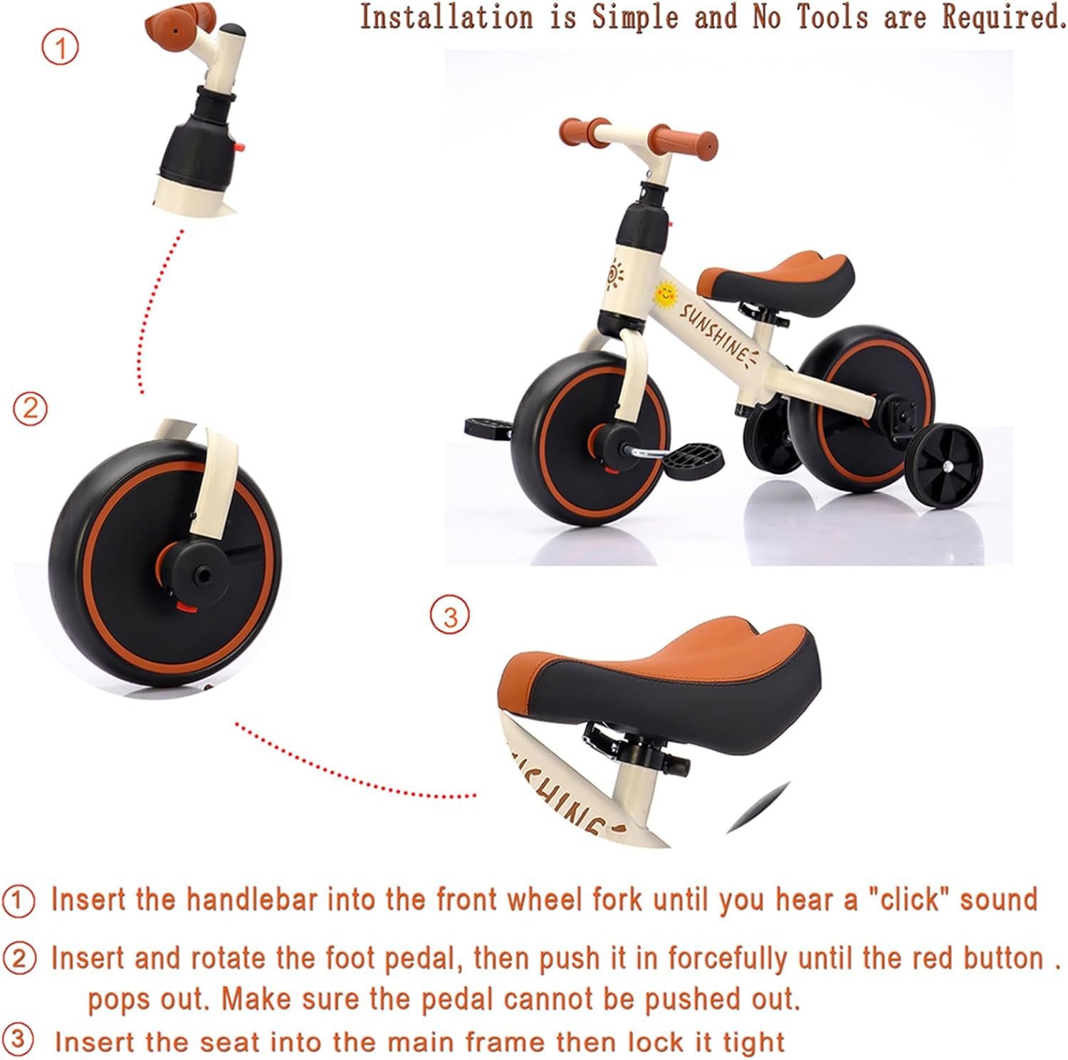 3 in 1 Balance Bike and Bicycle with Training Wheels, Adjustable Seat, Convertible Tricycle for Toddlers and Kids 1-3 Years, Boys Girls