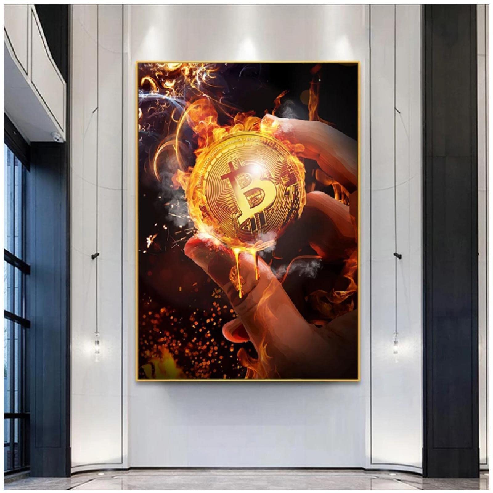 Amazon｜北欧抽象ビットコイン絵画キャンバスポスター印刷現代絵画壁アート写真家の装飾（70x100cm /  27.6×39.4インチ）フレームレス｜ウォールステッカー オンライン通販