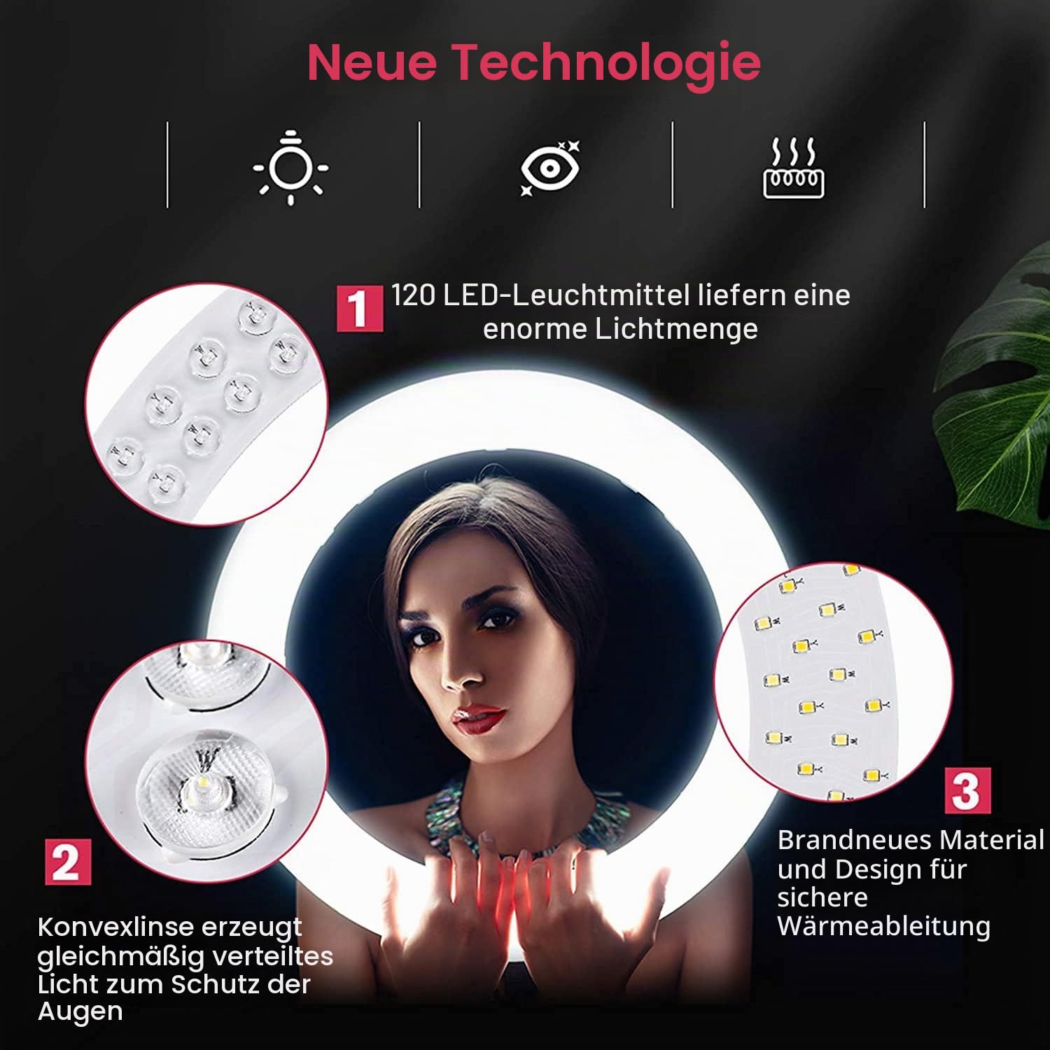LED-Ringlicht mit Stativständer, Ringlicht, 48,3 cm, LCD-Display, Touchscreen, dimmbares Licht für Make-up, Studio, Porträt, Vlog, Videoaufnahmen, mit Tragetasche und Fernbedienung, CRI>97