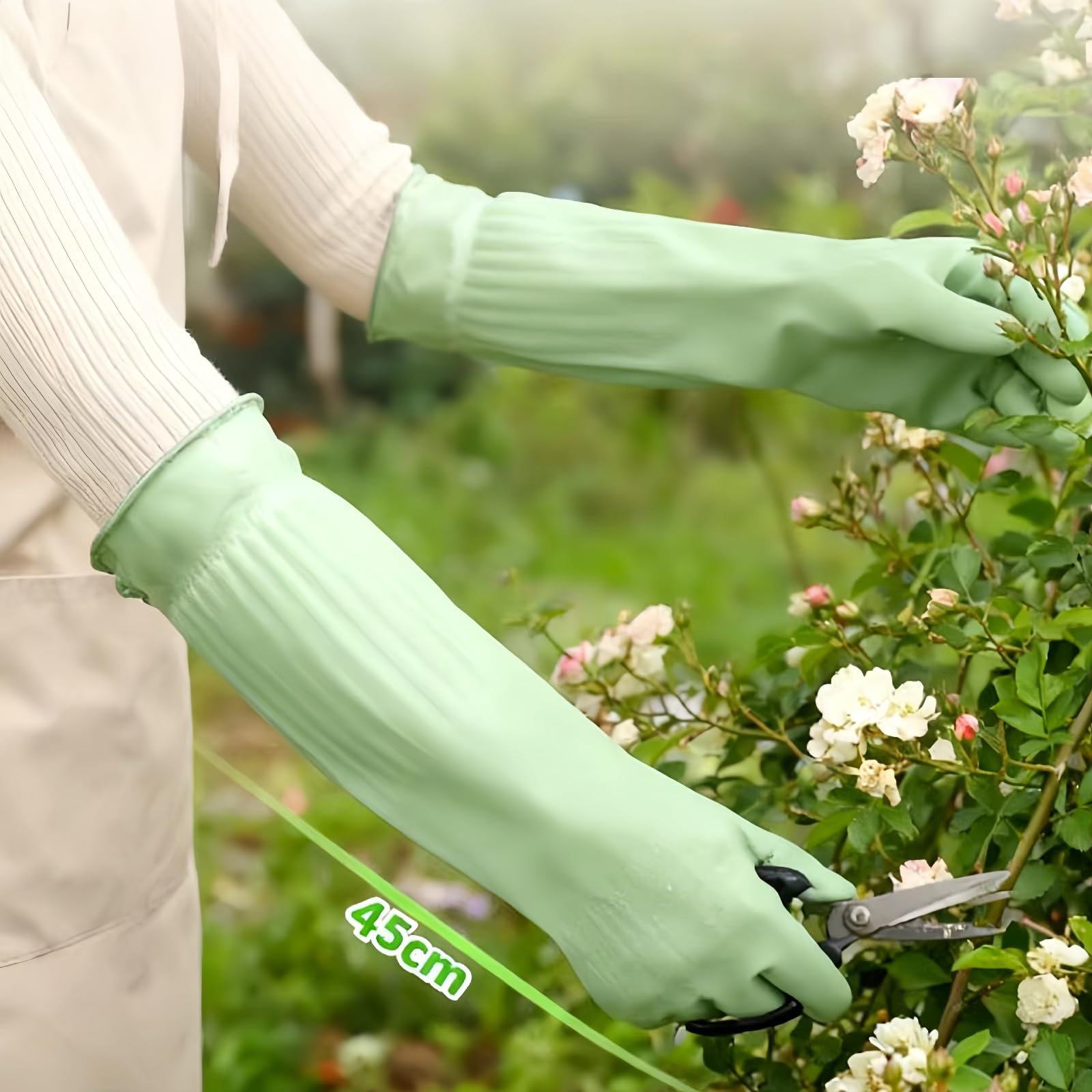Guantes de goma reutilizables impermeables de 18 pulgadas para limpieza del hogar, guantes de látex antideslizantes de larga duración para hombre (L)