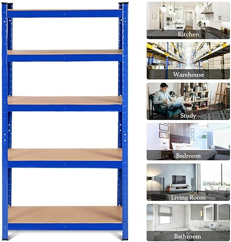 Miniatura 5 de Tangkula Estantes de almacenamiento de metal, estantes utilitarios de acero resistente de 5 niveles con estantes ajustables, montaje sin tornillos,