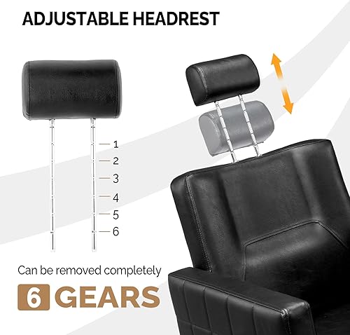 Miniatura 6 de Silla de peluquería hidráulica resistente, silla de salón para estilista para todo propósito, silla reclinable para peluquería para trenzar, champú,