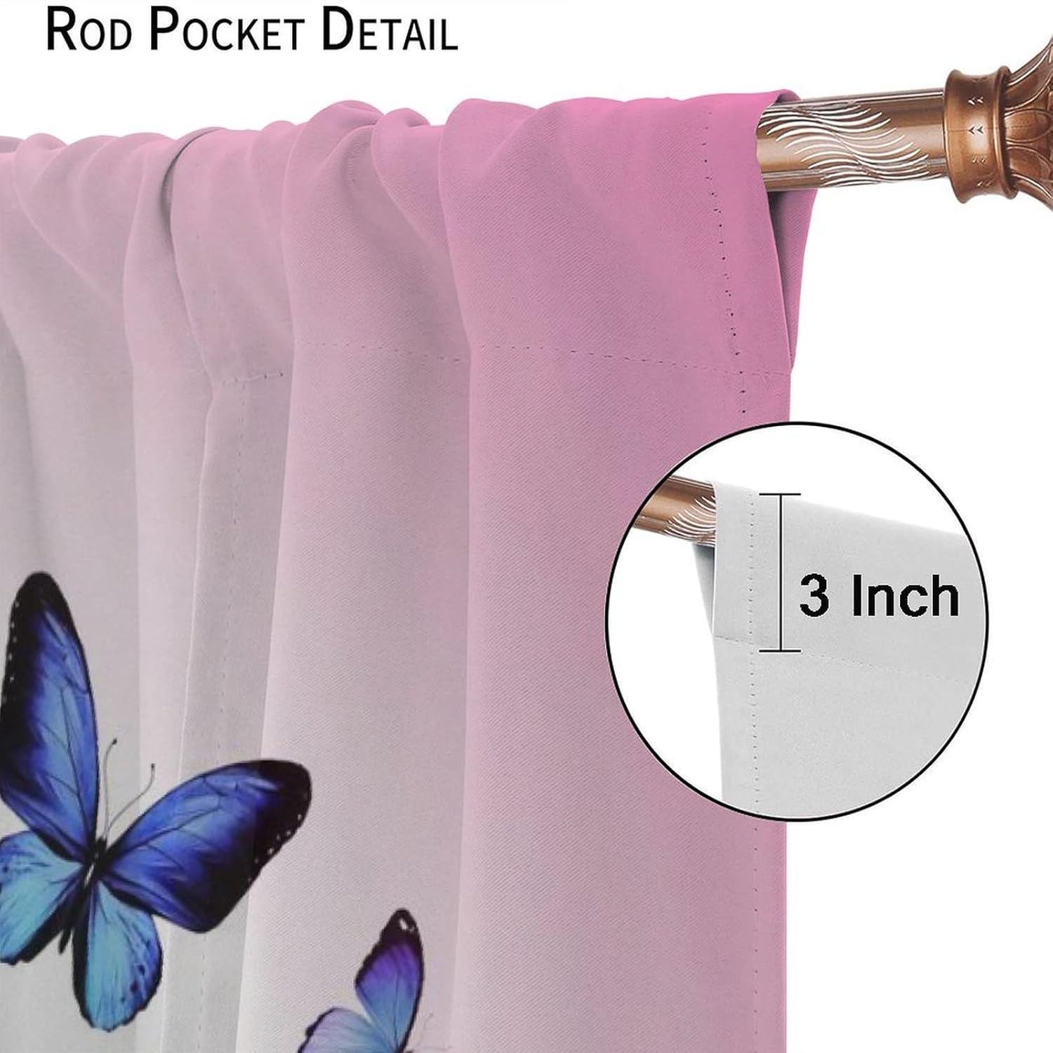 Butterfly Curtains for Girls Bedroom,Pink Window Curtain Panels Drapes for Kids Bedroom Nursery Room Rod Pocket Windows Door Curtain, W42xL54in Blackout