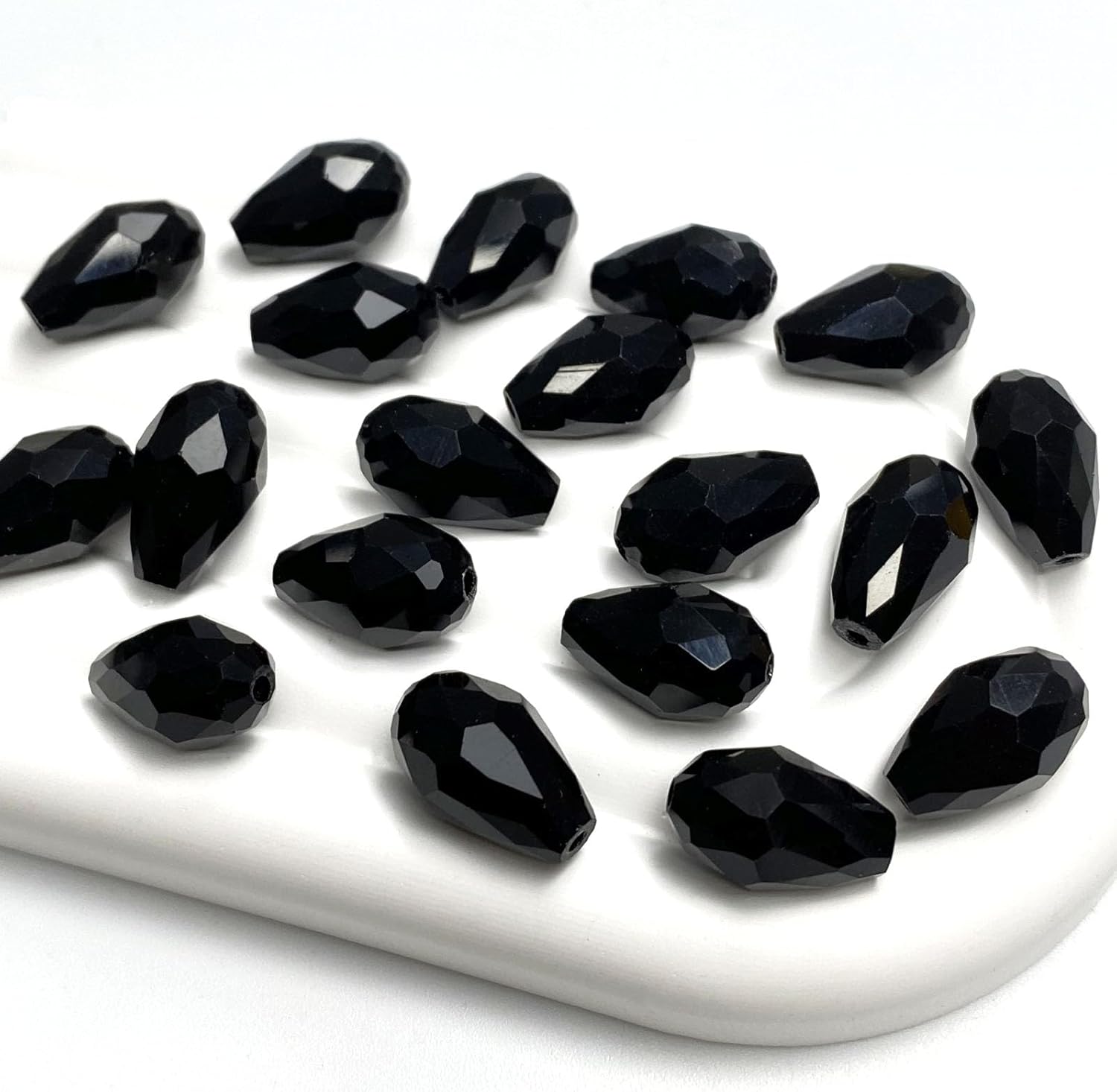 100 PCS 6x8mm Teardrop Crystal Glass Beads Faceted Shape Vertical Hole Loose Glass Beads DIY Handcrafte Bracelet Necklace Earring Jewelry Making(Black)