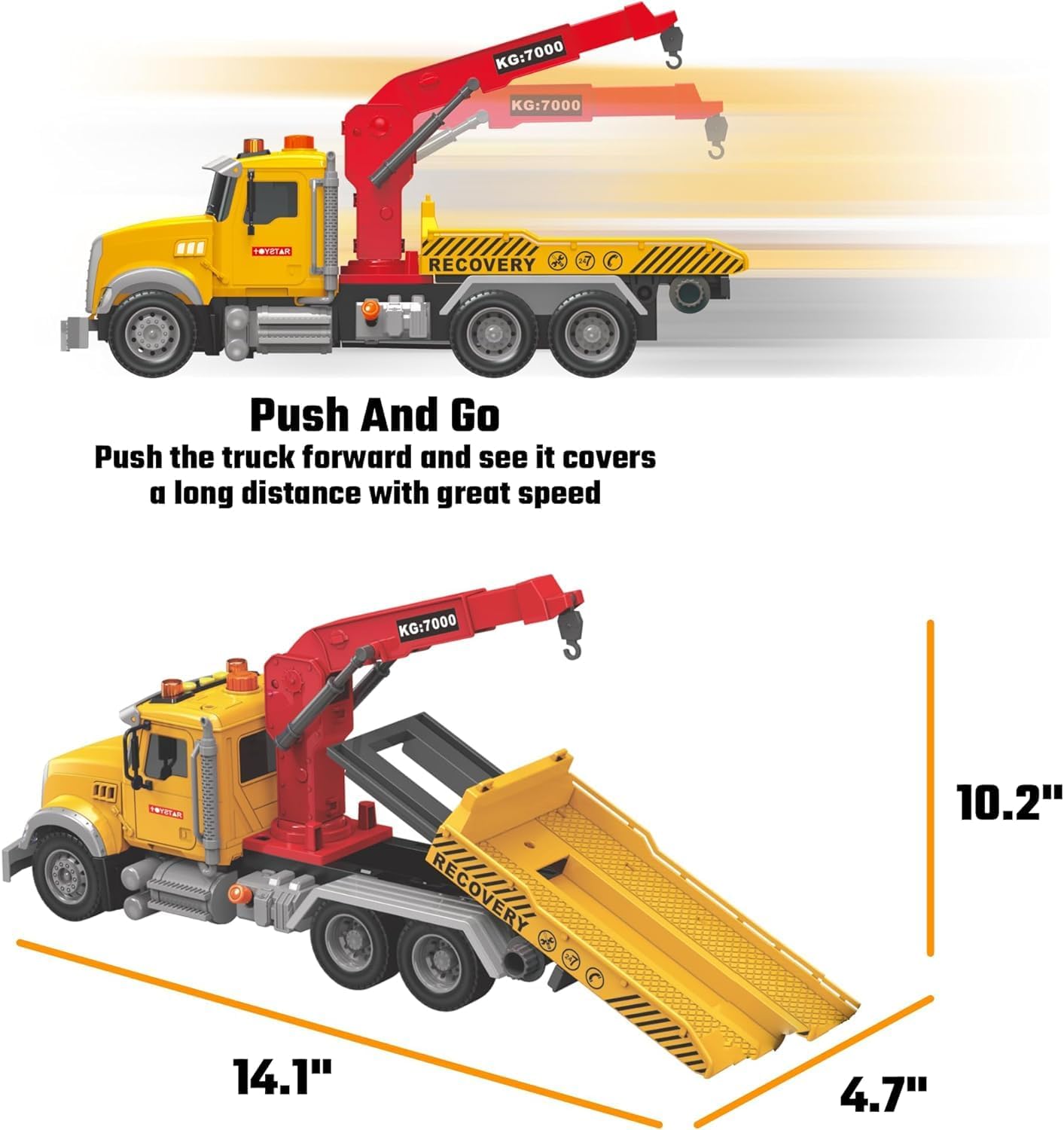 Mobius Tow Truck Toy for Kids, Friction Powered, Lights & Sounds, Ages 3-7 image 4