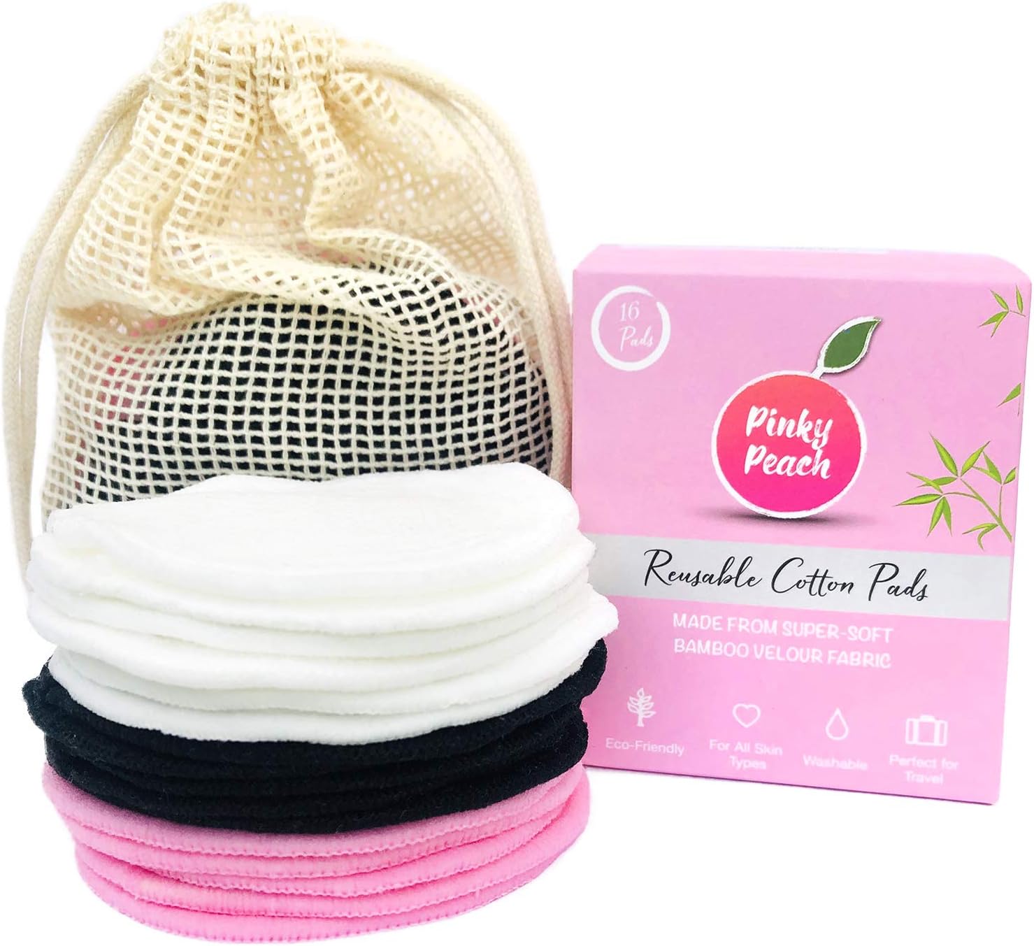 Reusable Make up Remover Pads (16 Pack), Washable Eco Friendly Bamboo Cotton Pads for all skin types with Laundry Bag