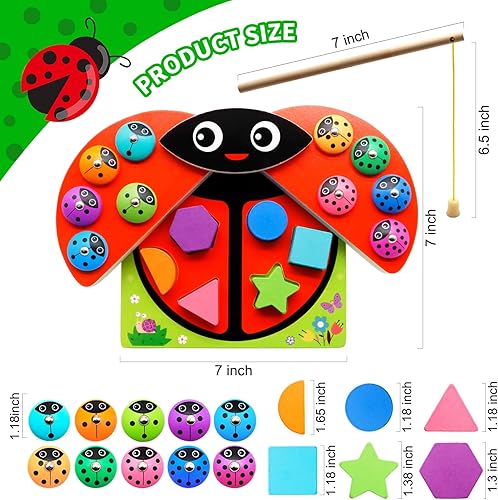 Miniatura 7 de MOONTOY Juguetes Montessori Montessori de madera para niños de 1, 2, 3, 4 años, regalo de cumpleaños, juego de pesca magnético para niños de 3 a 5