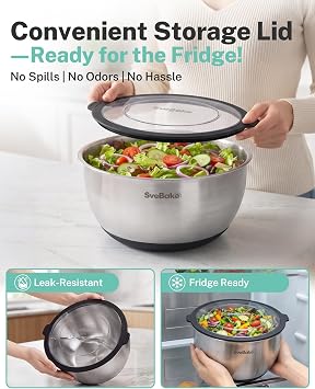SveBake Stainless Steel Salad Spinner with Storage Lid, BPAFree, 4.8 Qt