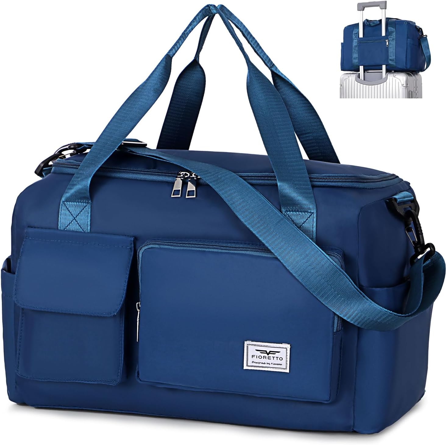 FIORETTO for Ryanair Airlines Cabin Bags 40x20x25 Underseat Travel Hand Luggage Carry on Bag Weekend Overnight Duffle Holdall Bag for Women and Men with Shoulder Strap Navy Blue