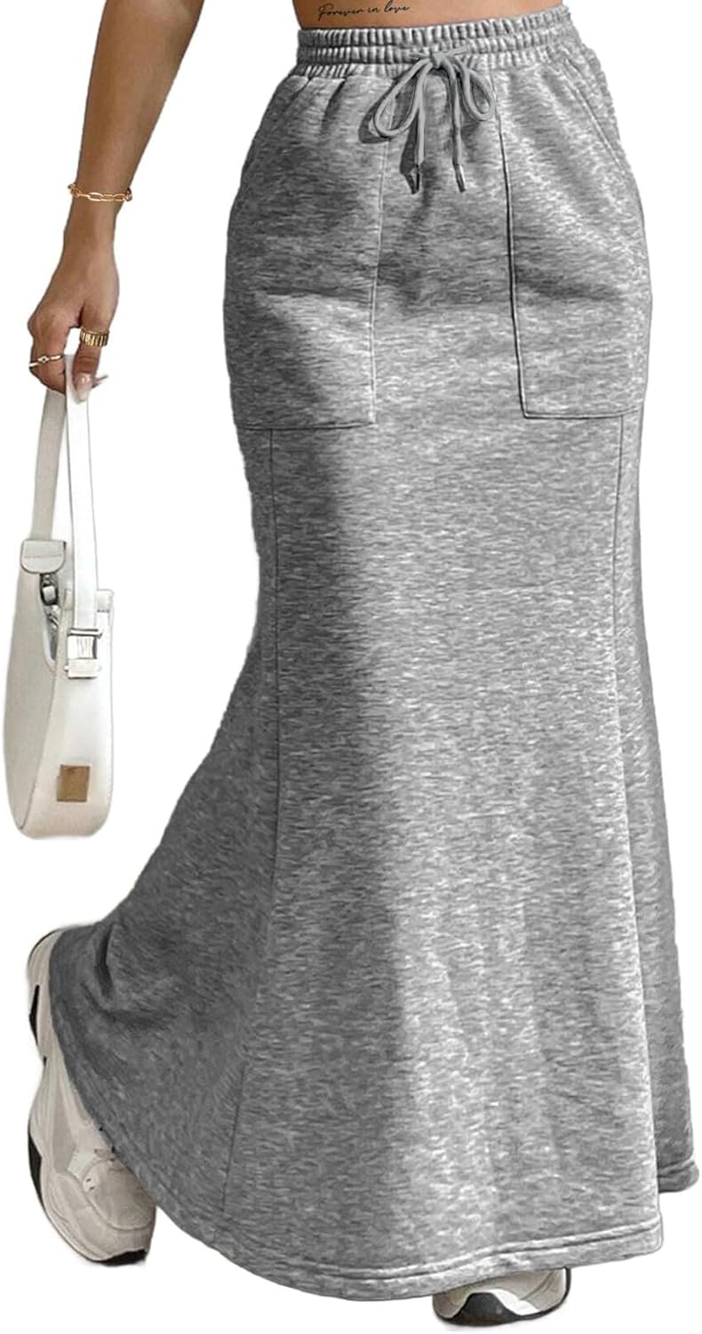 Avanova Women High Waisted Mermaid Skirt Drawstring Pocket Maxi Long Skirt - Image 3