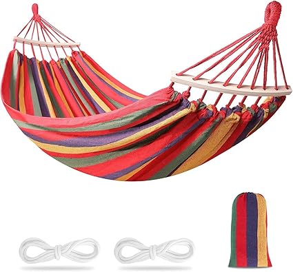 WOODTULA Hammock with Carrying Bag - Soft Woven Cotton Hammock with 200kg Load Capacity - Portable Camping Hammock for Backyard (Red)