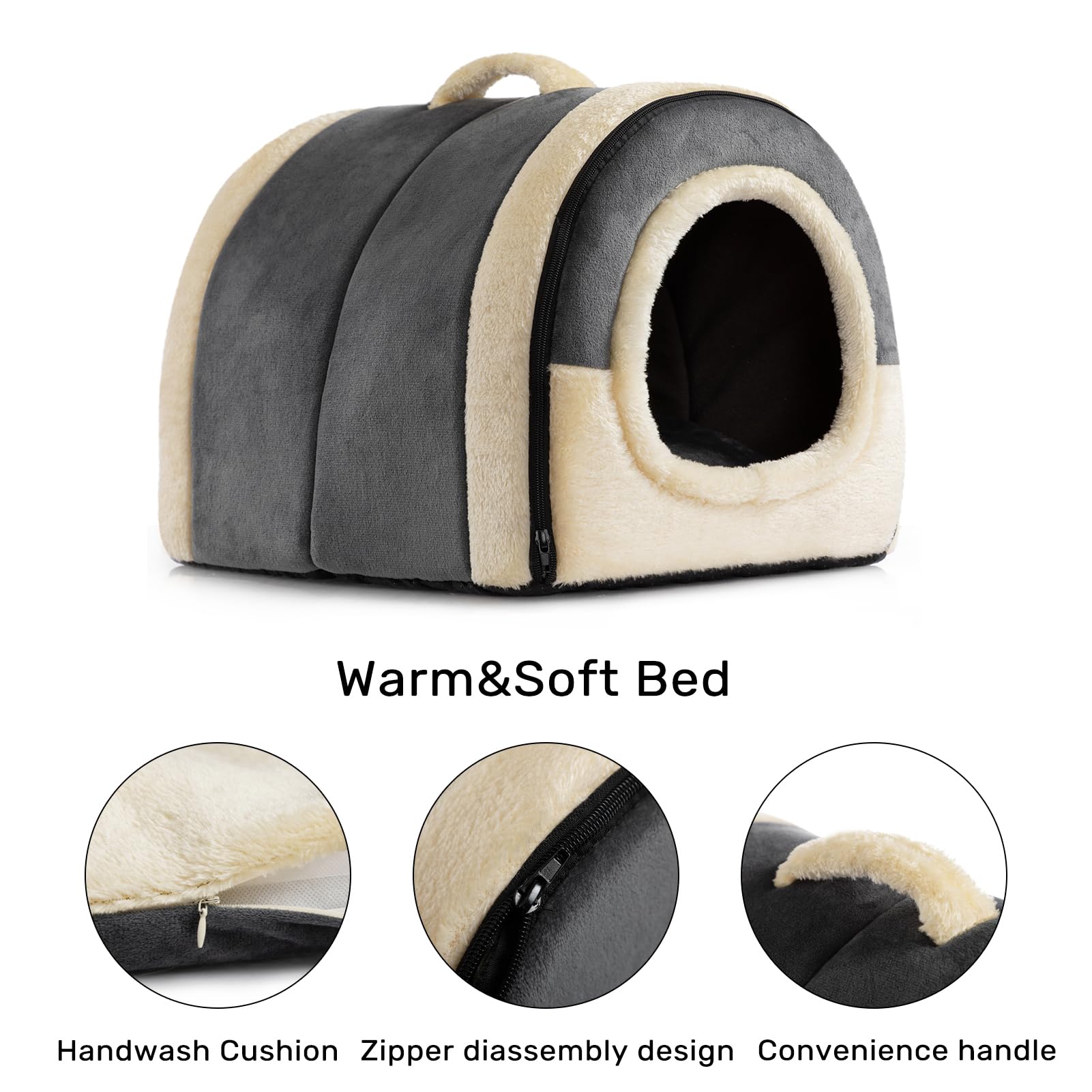 Hollypet Cama para Gato y Perros Pequeños, Plegable 2 en 1 Cama para Mascotas, Nido Suave y Cálida para Interior & Exterior, Gris Oscuro