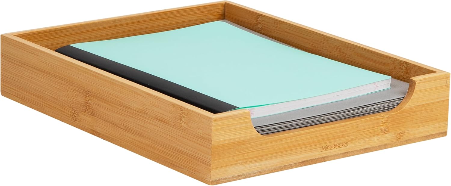 Mind Reader Desktop Organizer, 7-compartment, Office Essentials, Modern, Office, Bamboo, 9.25"L x 7.25"W x 4.5"H, Brown