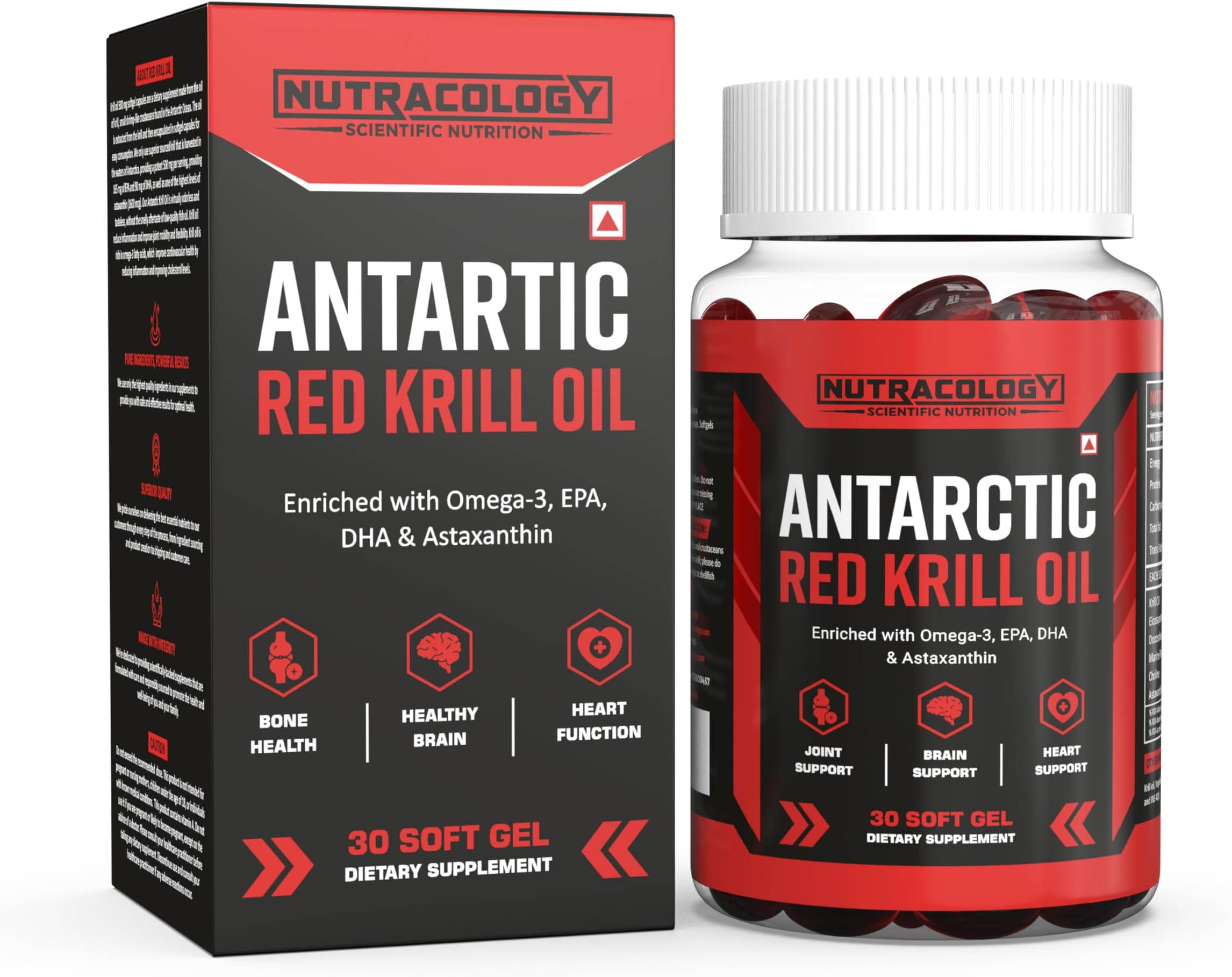 Nutracology Antarctic Omega 3 Krill Oil 500mg Supports Healthy Heart & Joint Health with Astaxanthin & Phospholipids 30 Softgels