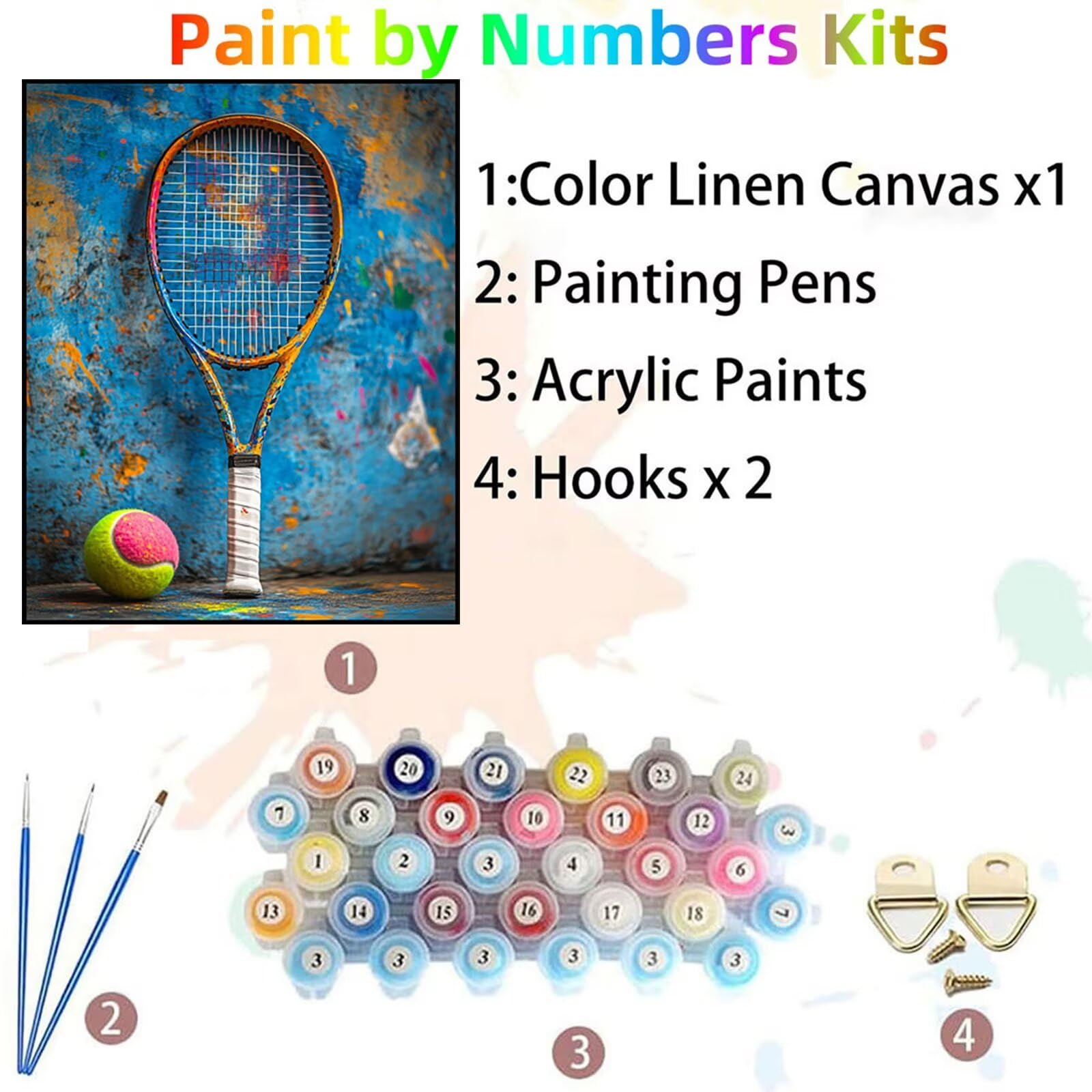 GYYH5887 farba tenisowa po numerach, dla dorosłych, sportowe płótno do malowania po numerach, dla dorosłych, 137 x 40 cm, artykuły plastyczne na ścianę z zestawem farb akrylowych i pędzlem do