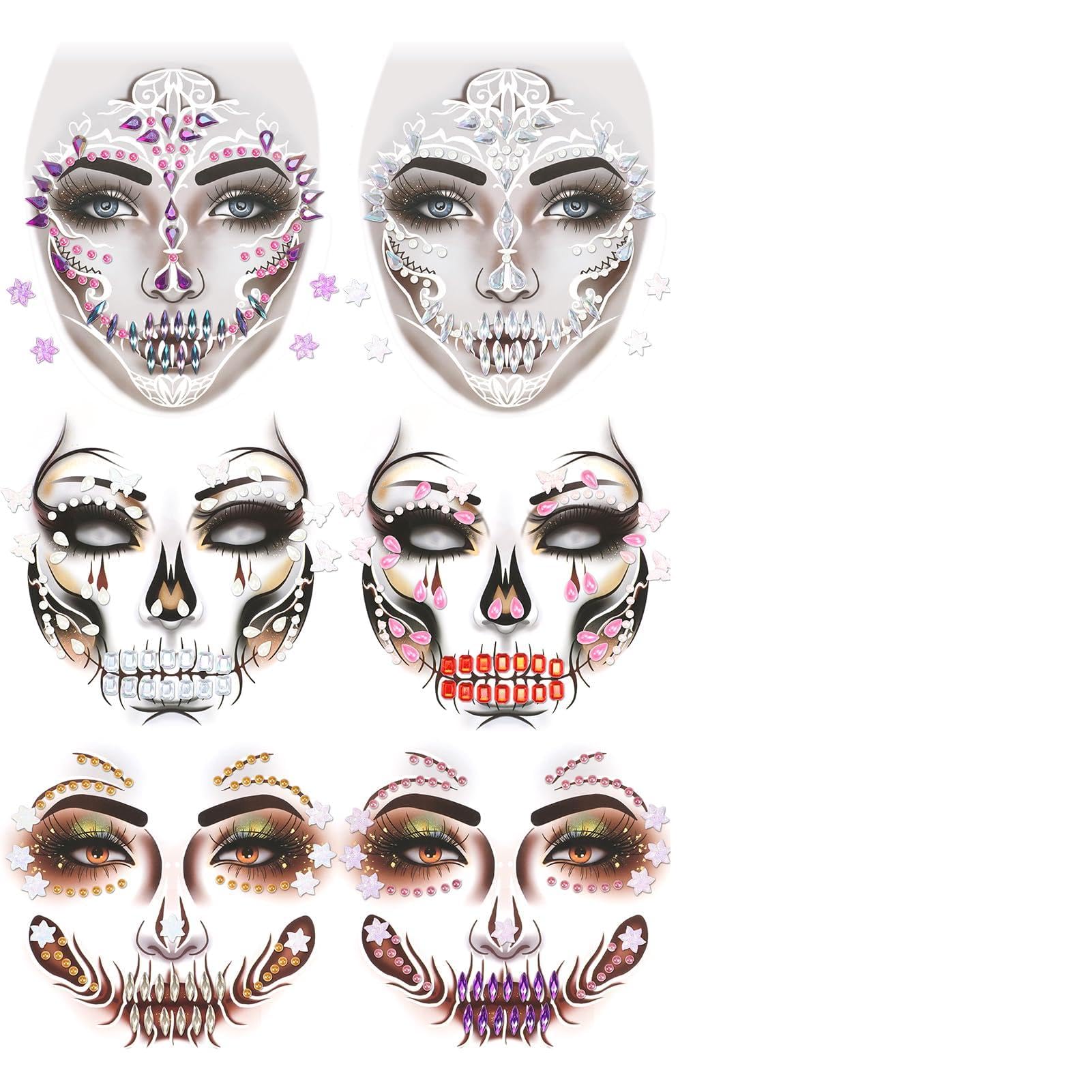 HOWAF 6 PCS Halloween Face Stickers Jewels