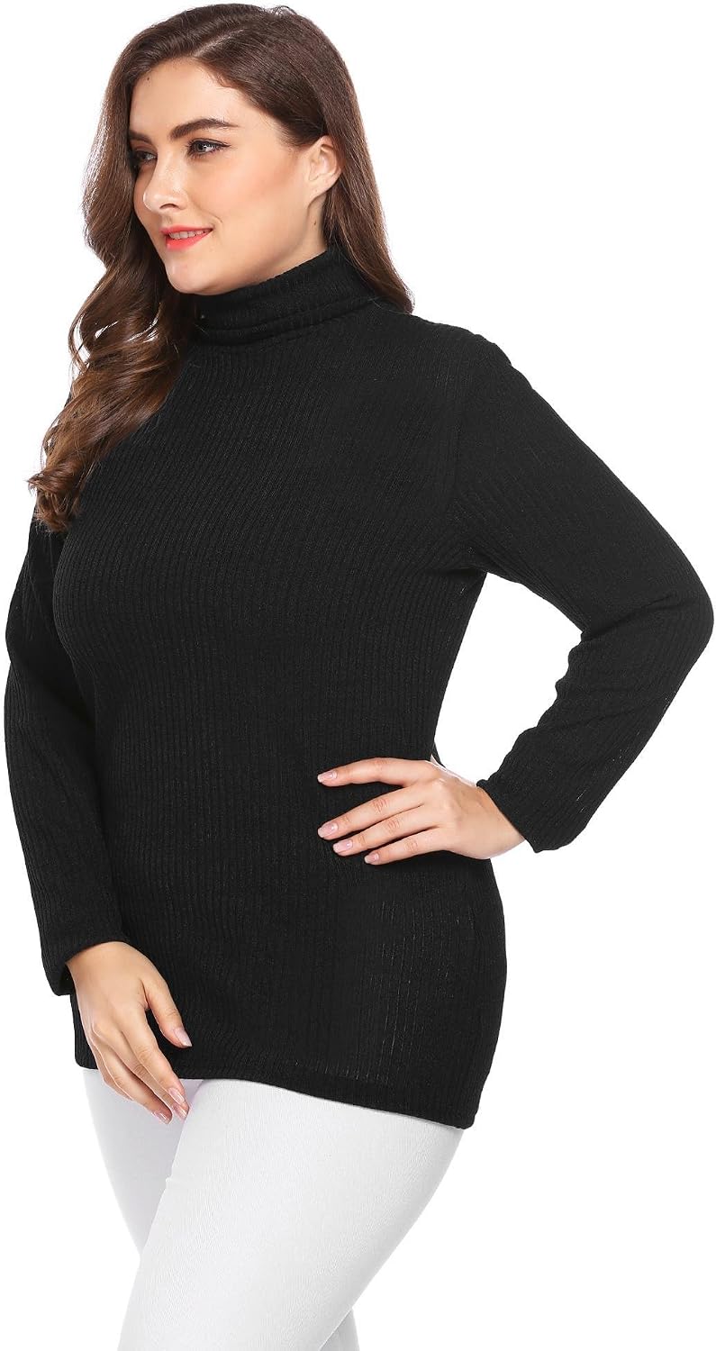 IN'VOLAND Women's Plus Size Sweaters Turtleneck Knit Pullover Sweater Long Sleeve Lightweight Stretch Rib Slim Tunic Tops