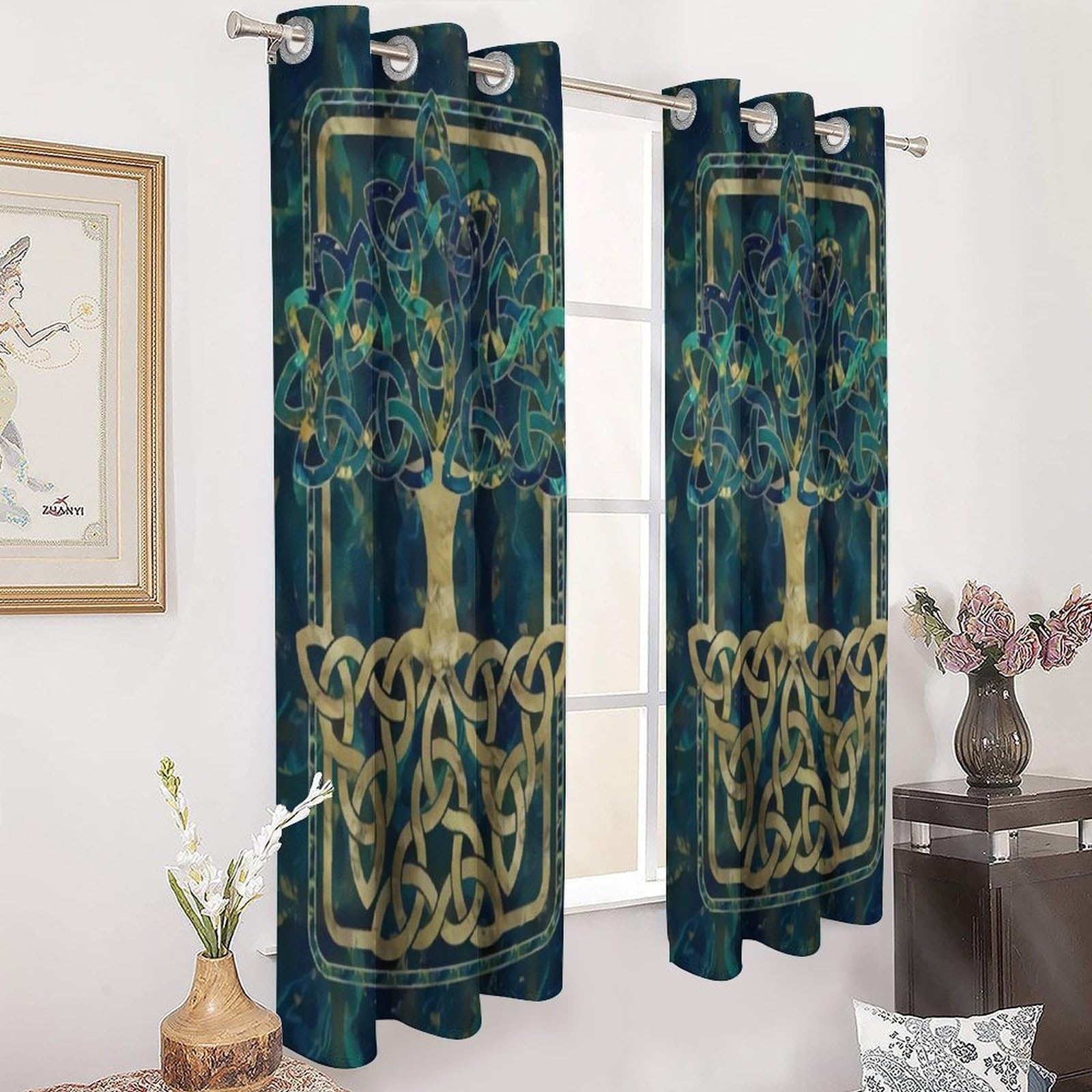 Rideaux occultants Viking Arbre de Vie Yggdrasil 52x72 en lot de 2 panneaux imprimés
