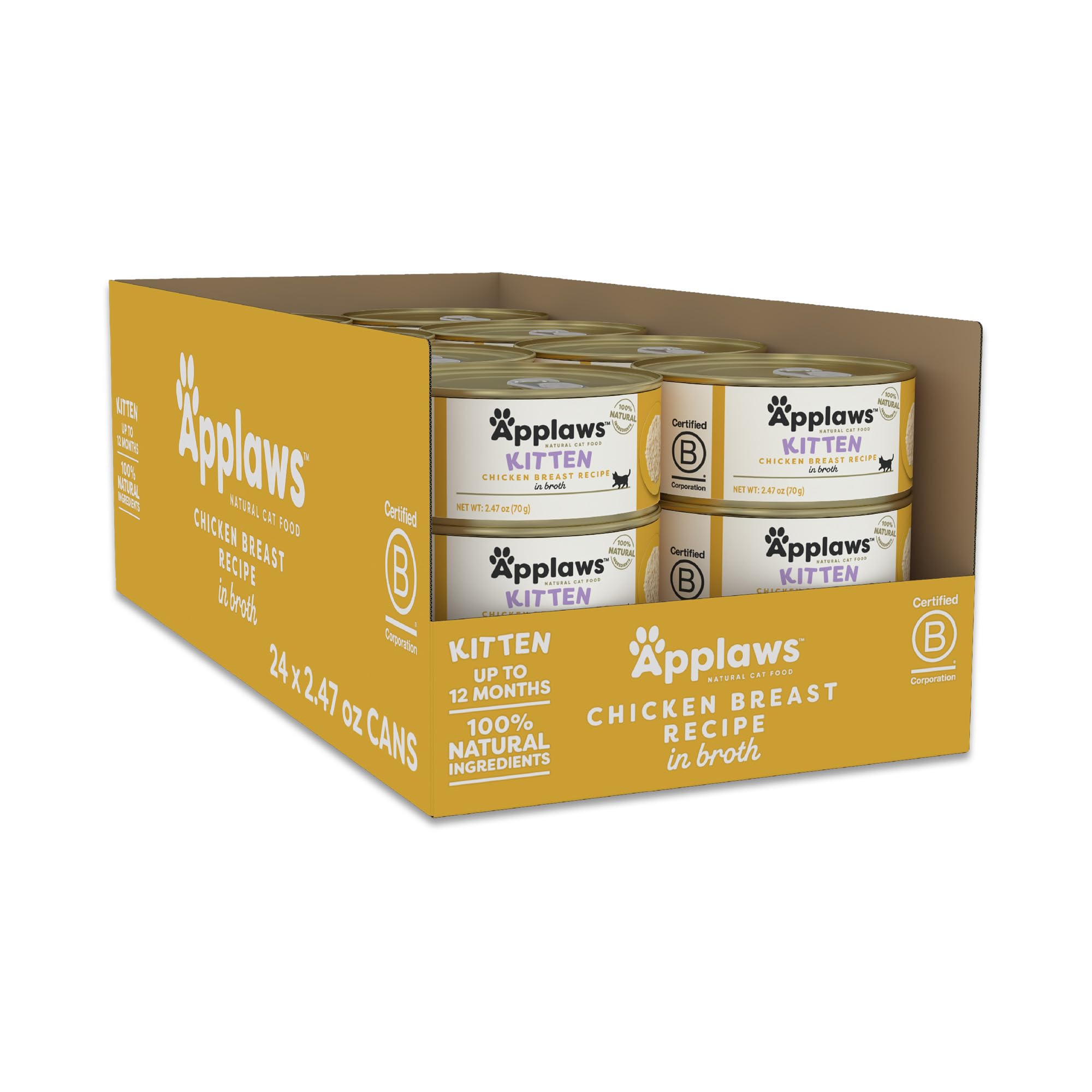 ApplawsNatural Wet Kitten Food in Broth, Limited Ingredient Canned Wet Kitten Food, No Additives, Made with Natural Ingredients, Chicken Breast in Broth (24 x 2.47oz Cans)