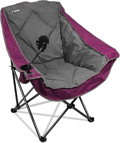 CAMPHILL Silla de camping plegable, silla de camping portátil de gran tamaño con portavasos y soporte para teléfono, silla de césped acolchada