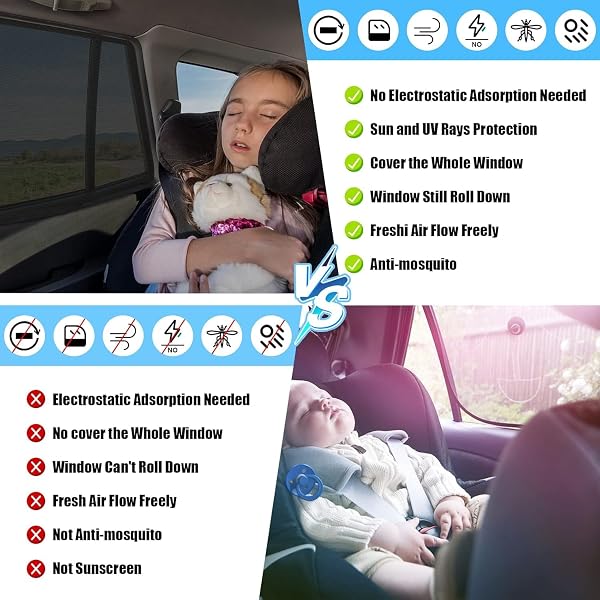Sonnenschutz Auto Baby, 2 Stück Universal Elastizitä Sonnenblende Auto Netz für Seitenfenster, Sonnenschutz Auto Kinder mit UV Schutz & Hitzeschutz, Privatsphäre Für Kinder Haustiere, Fit 98% Autos - 5