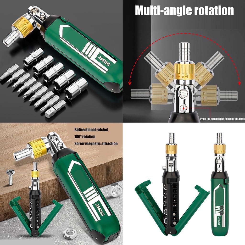 Multifunction 14 Piece Ratcheting Screwdriver With Angle Adjustment Ergonomic Nonslip Handle for Automotive Maintenance