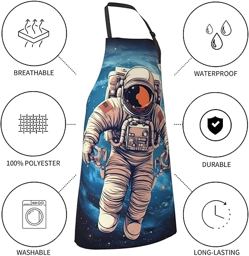 Miniatura 8 de Astronauta Planet Print Apron Waterproof Adjustable Neck Kitchen Aprons With Pockets Chef Apron For Women Men