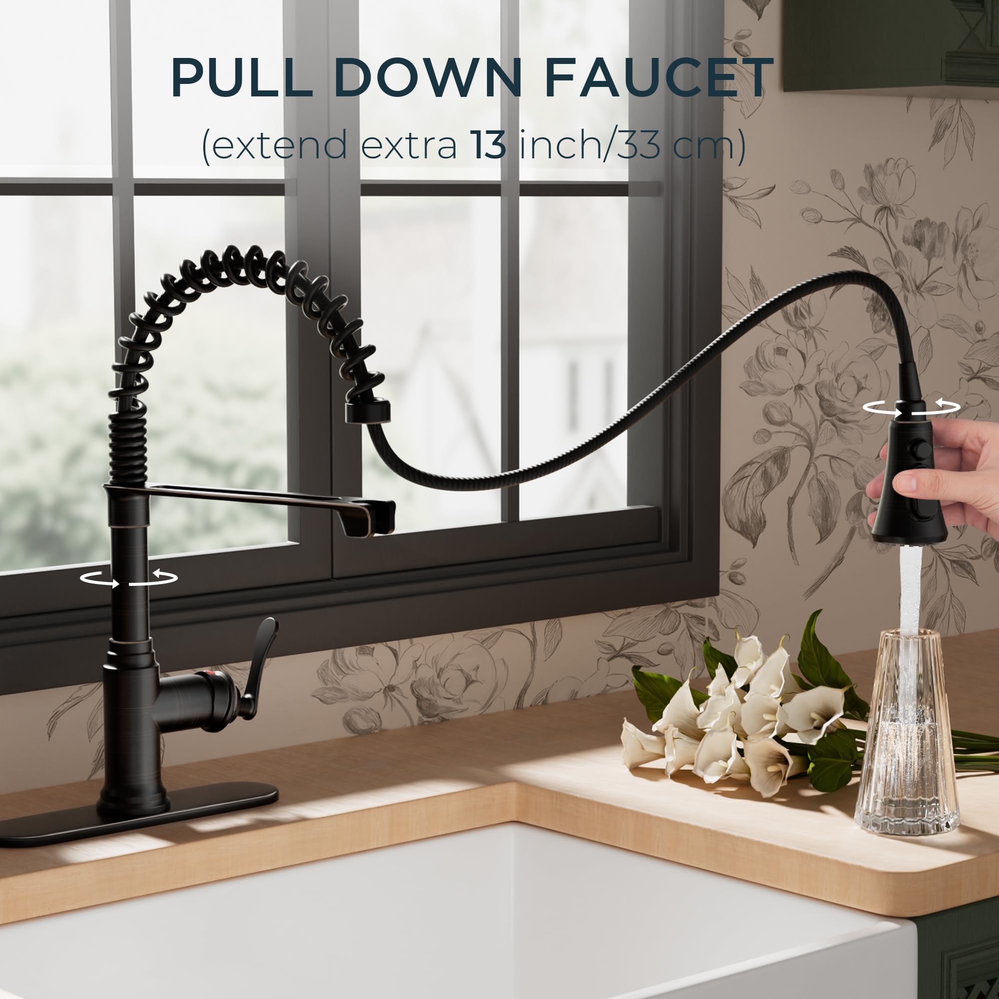 FORIOUS Pull Down Kitchen Faucet - Lead-Free & Durable -32