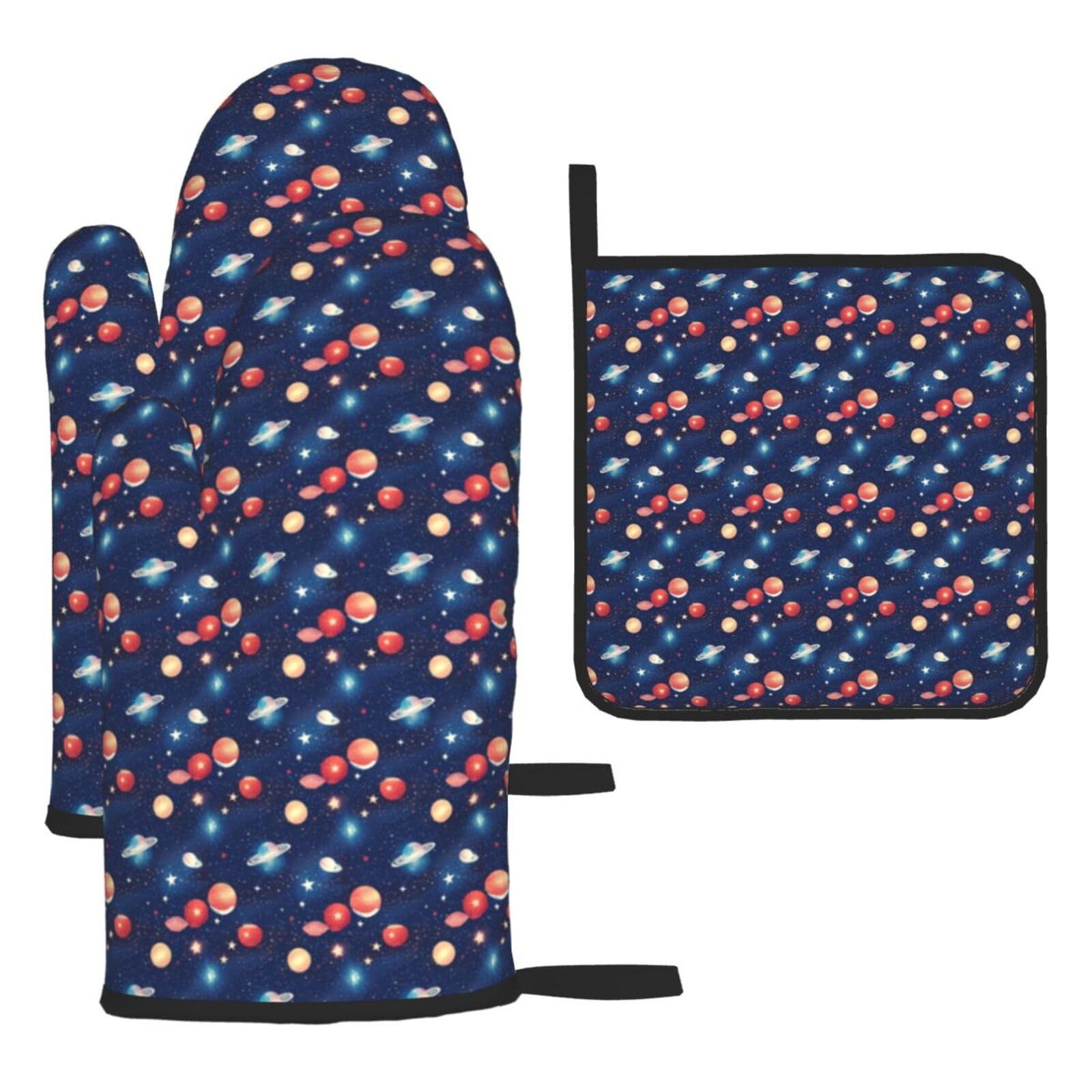 Starry Sky Universe Space Print Oven Mitts Kitchen Gloves Set Everyday Baking Grilling Microwaving Cooking Gift