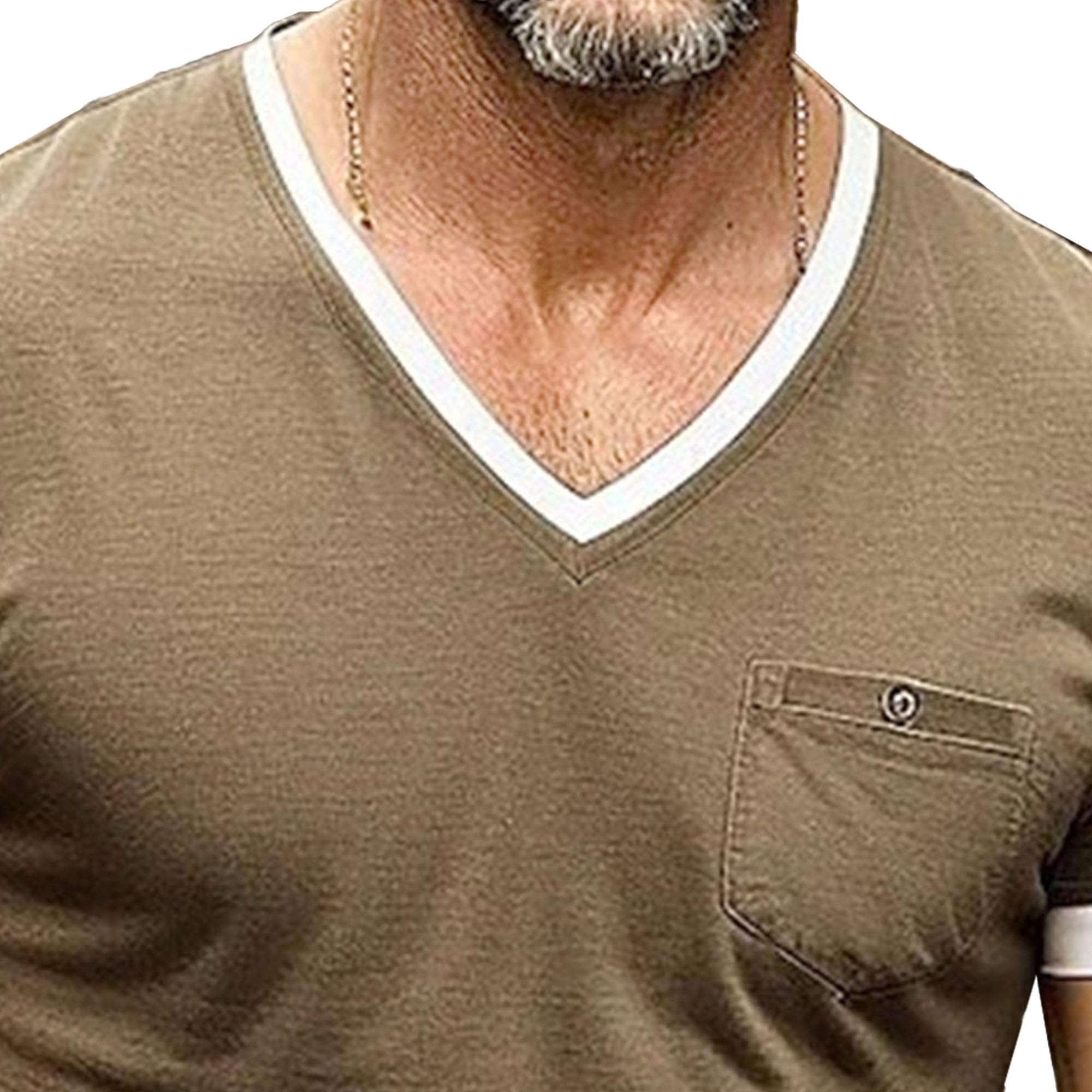 Zylphorix Men's V-Neck Casual Cotton T-Shirt Short Sleeve Outdoor Daily Shirts Summer Loose Cozy Solid Basic Pullovers (Camel,XX-Large)