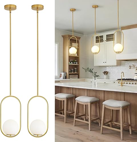 Miniatura 10 de Yunnix Luces colgantes para isla de cocina, lámparas colgantes, moderna iluminación colgante de cristal con globo dorado, candelabro de latón de