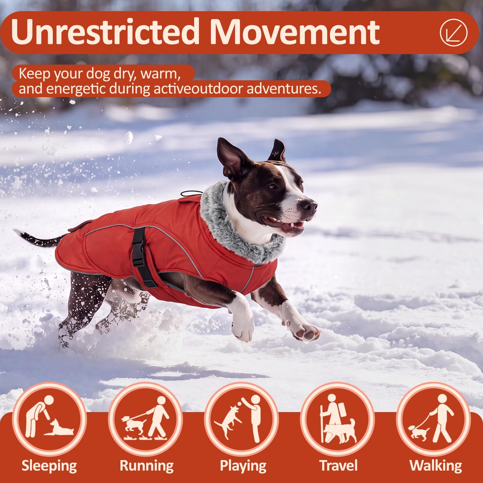 DENTRUN Abrigos para perros para clima frío, abrigo cálido para perro, resistente al viento, chaqueta acogedora para perro, chaleco de forro polar grueso, ropa repelente al agua con arnés y agujero
