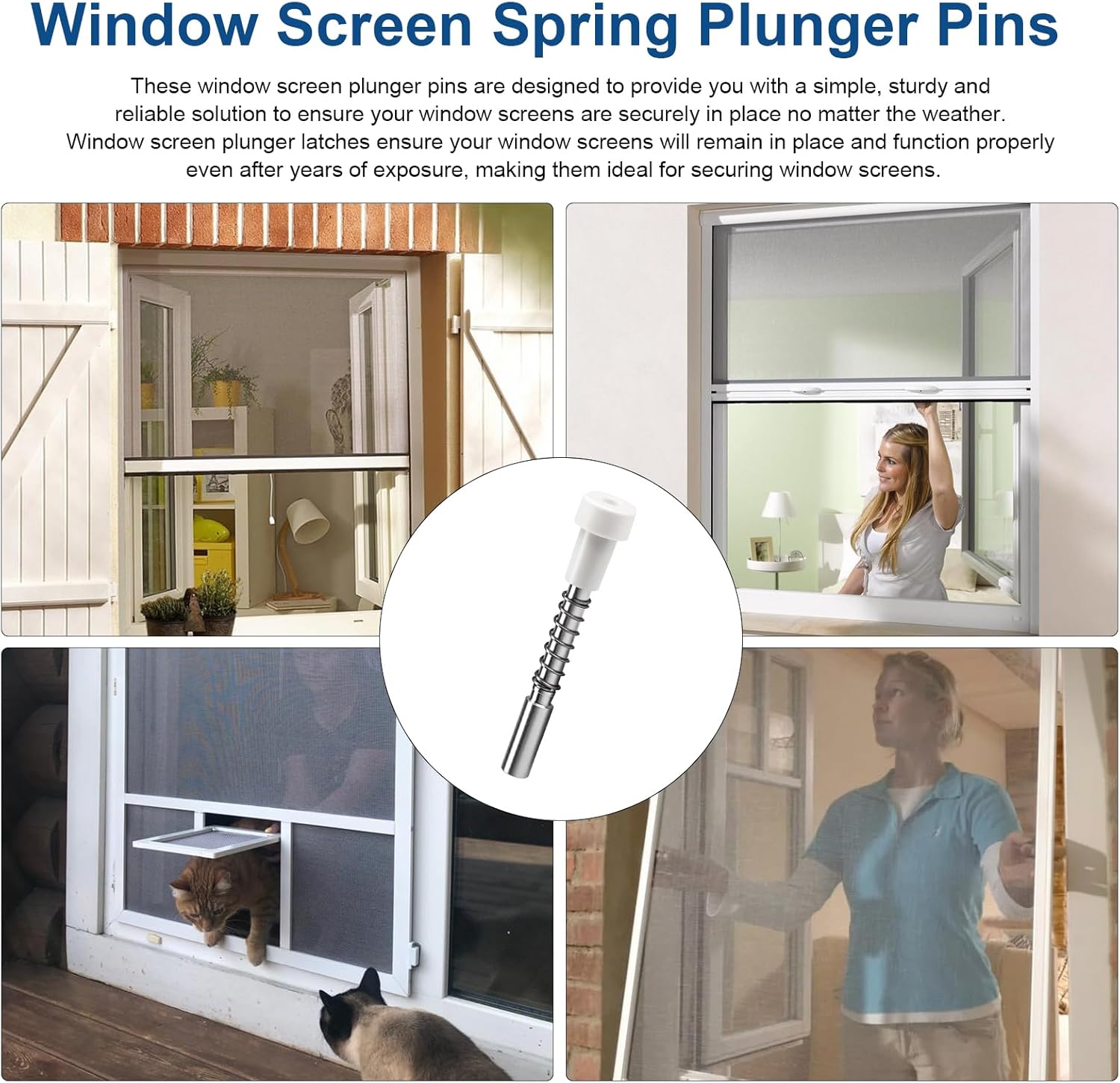 30 Pack Window Screen Plunger Latches 5/32" x 1-1/2", Plunger Retainer Pins for Aluminum Window Screens with Cap and Spring, Screen Plunger Latch Clips Replacement Parts, White