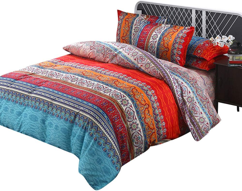ZhongYe 4pcs Moroccan Bohemian Duvet Cover Set Indian Bohemia Exotic Quilt Covers Lightweight Microfiber Mandala Bedding Set with Flat Sheet Pillow Case (King(220x240cm))