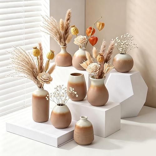 8 Pcs Small Ceramic Vase Ceramic Bud Vases for Flower, Vintage | Mini Bud Vases, Small Ceramic Vase, Modern Farmhouse Home Decor, for Dining Tables Living Rooms Shelves Bookshelf