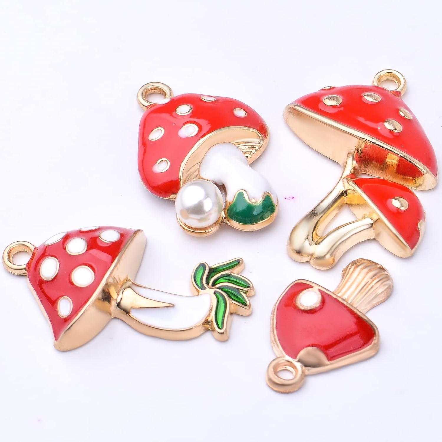 24pcs Enamel Mushroom Pendant Charms Red Cute Mushroom Charms Jewelry Making Accessories for DIY Earrings Necklace Bracelet Birthday Party Favor Gifts, 4 Styles - Image 4