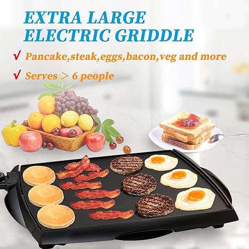 Miniatura 2 de Plancha eléctrica antiadherente extra grande  12 rebanadas de tostadas francesas, plancha para panqueques, parrilla de interior XL, control de