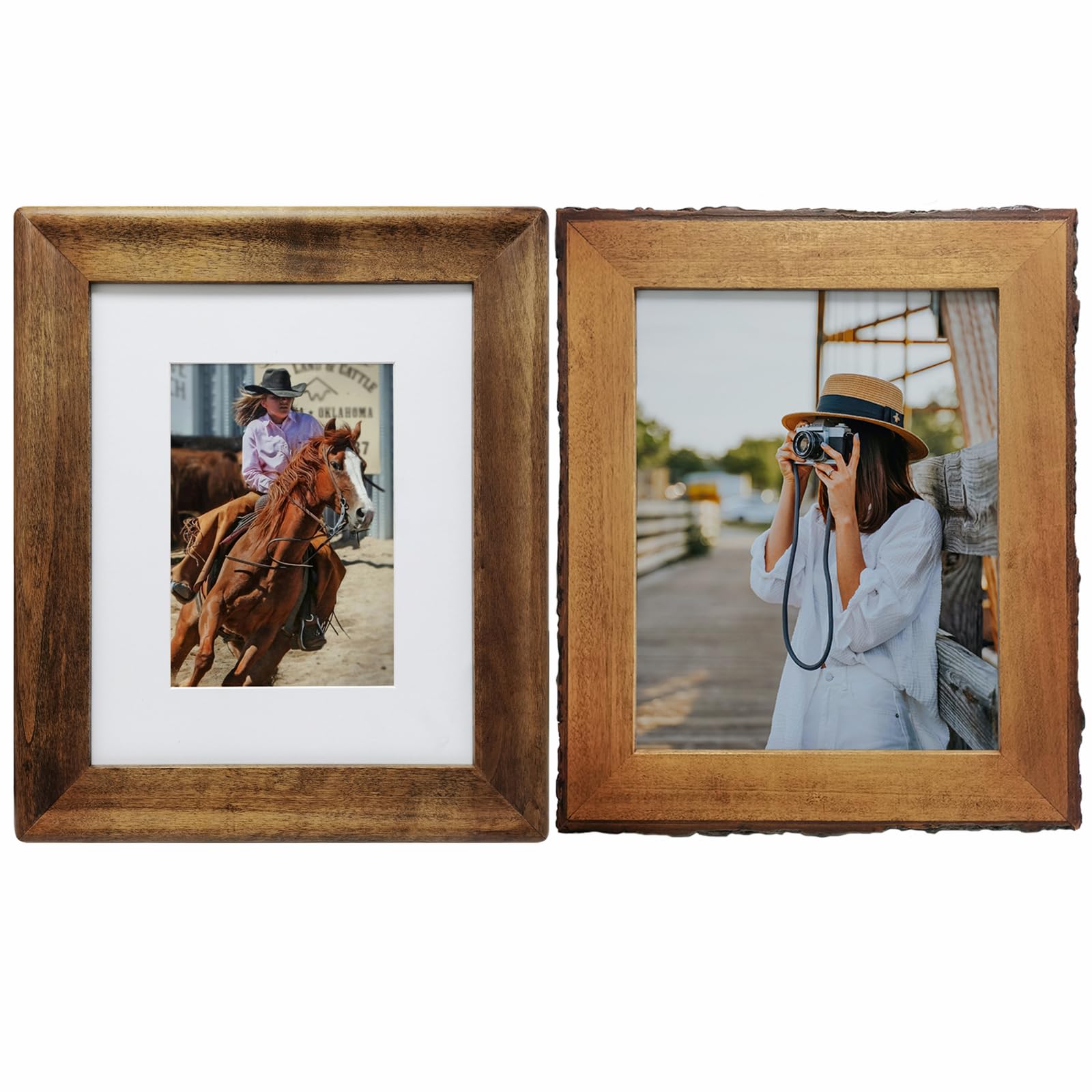 Eosglac Brown Rustic Solid Wood Picture Frame 8x10 inch 2 Pack for Tabletop or Wall Hanging