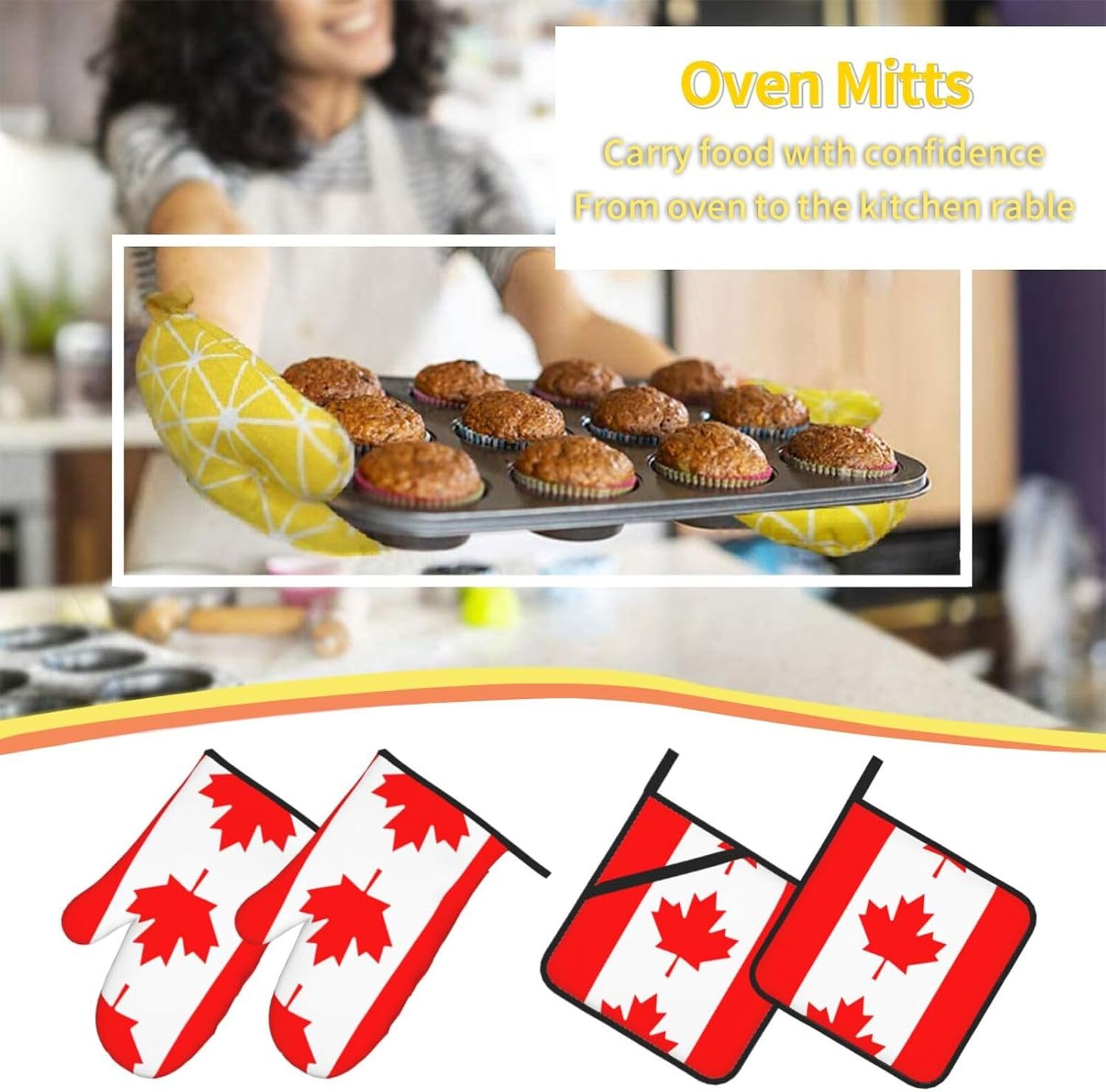 Canadian Flag Prints Kitchen Covers: Waterproof Oven Layers for Safe Cooking & Easy Cleanup - 4 Piece Heat Protection Set