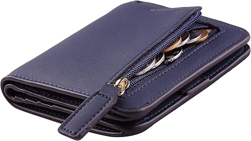 Toughergun Billetera plegable de cuero genuino para mujer, pequeña y compacta, con bloqueo RFID y ventana de identificación