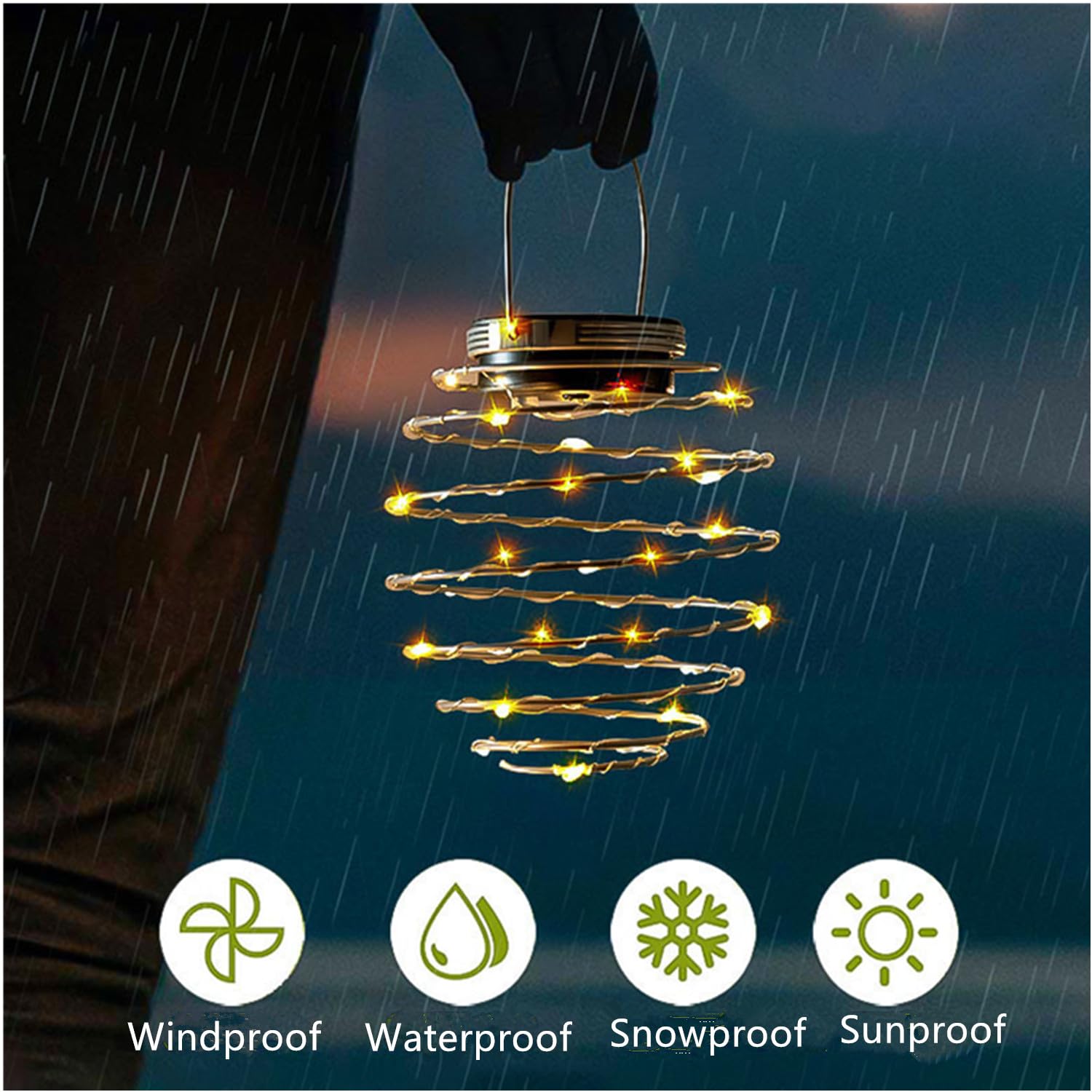 4 faroles solares en espiral, luces solares de jardín decorativas para exteriores, luces colgantes impermeables, luz G-Arden para jardín, patio, porche
