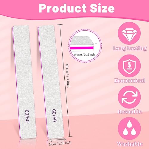 Miniatura 3 de BLESWIN - 12 limas de uñas de grano 60, lima de uñas de grano 6060, limas de uñas jumbo para uñas acrílicas, lima de uñas de doble cara para