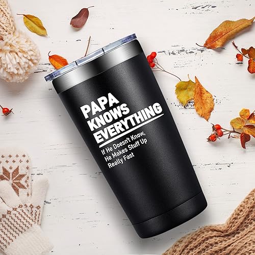 Miniatura 5 de Papa Knows Everything - Regalo para el día del padre regalos de cumpleaños para papá de nieta vaso para papá 20 onzas