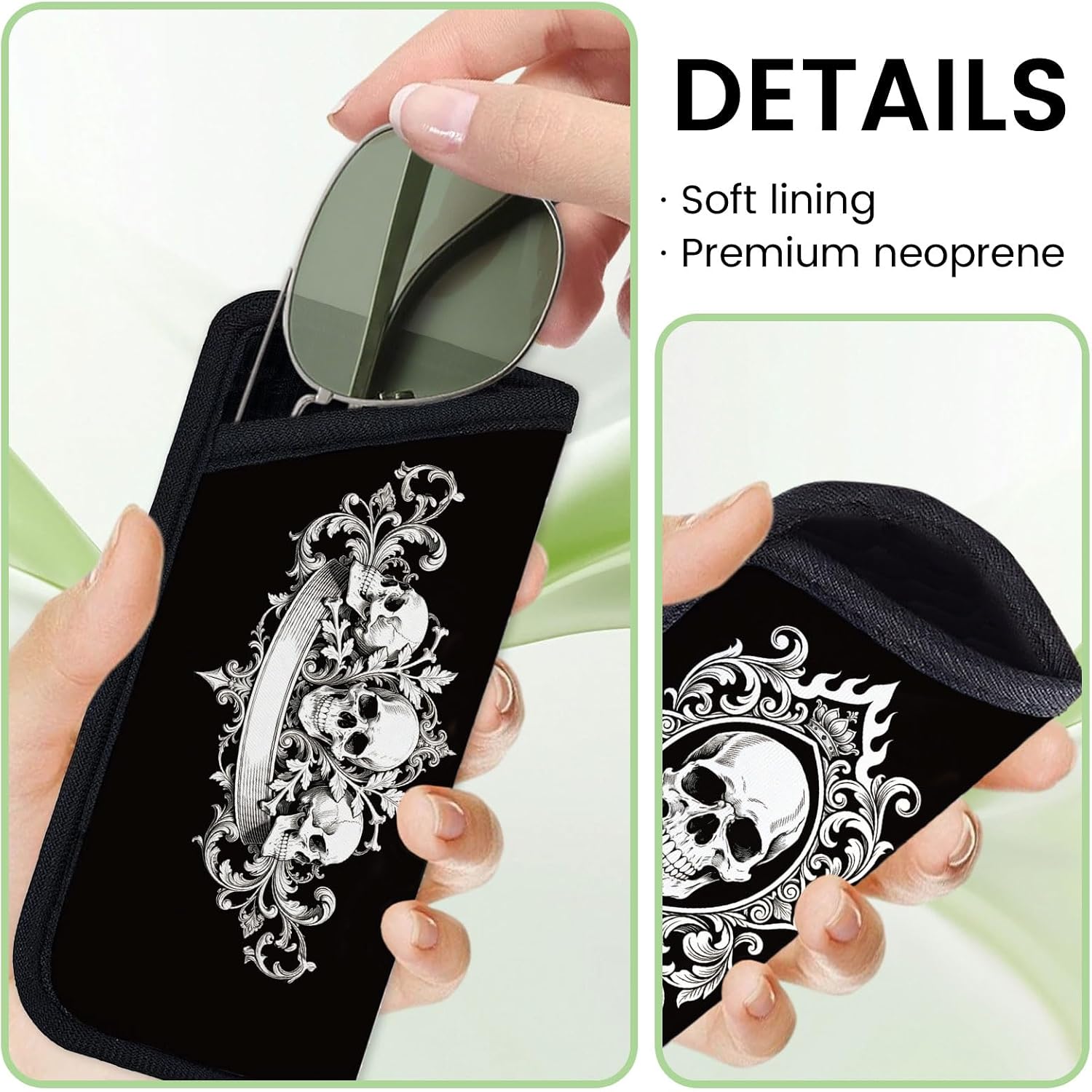 GLOBLELAND 2 Pcs Skeleton Glasses Case Soft Slim Eyeglass Case Glasses Sleeve for Women Men Watches Phones Makeup Brushes