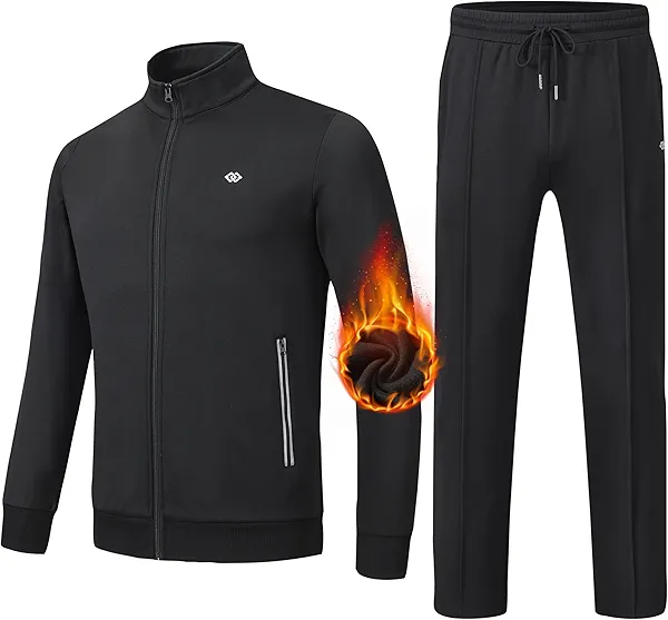 MoFiz Fleece Warmth Tracksuit Sweatsuits for Men Long Sleeve Jackets and Pants Two Piece Tracksuits for Athletic Casual
