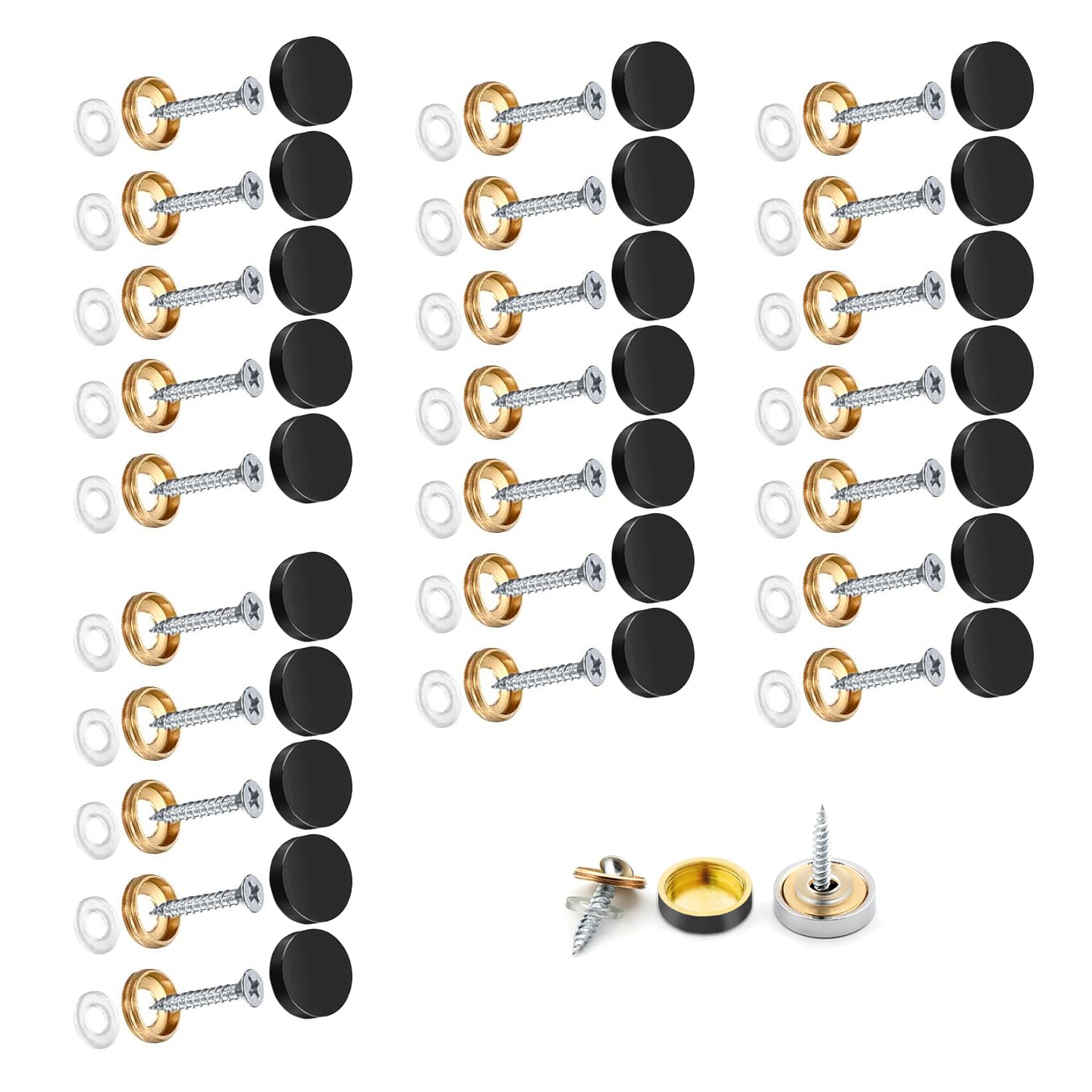 Wopanxye 24pcs Mirror Screws, 10mm Stainless Steel Polished Stainless Steel Nails Cap with Washer, Decorative Brass Cover Brushed for Furniture Fittings Glass Signs Tables Bath Plates Wardrobes, Black