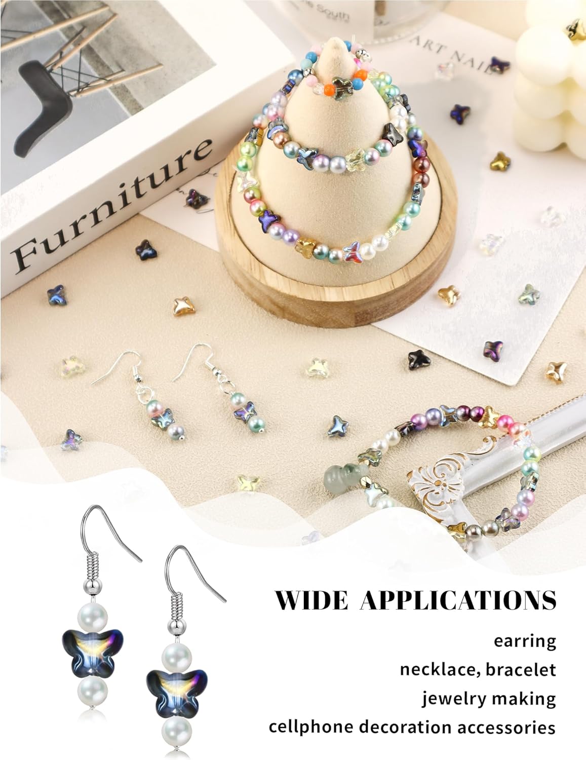 200pcs Mixed Butterfly Spacer Beads Crystal Glass Butterfly Beads Bulk for Earring Bracelet Necklace Jewelry DIY Craft Making(0.31inches) - Image 5